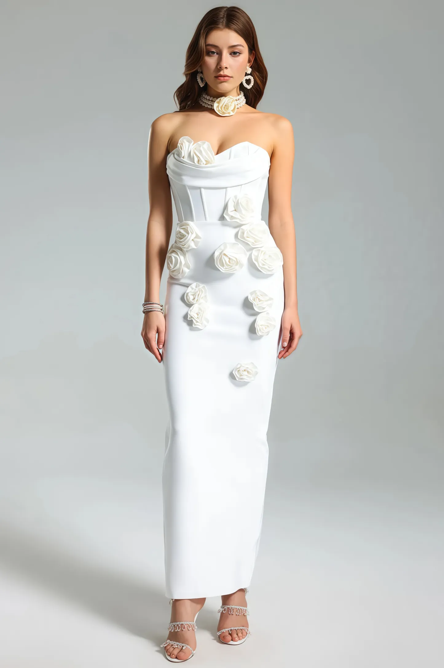 Islay White Rose Off Shoulder Maxi Dress