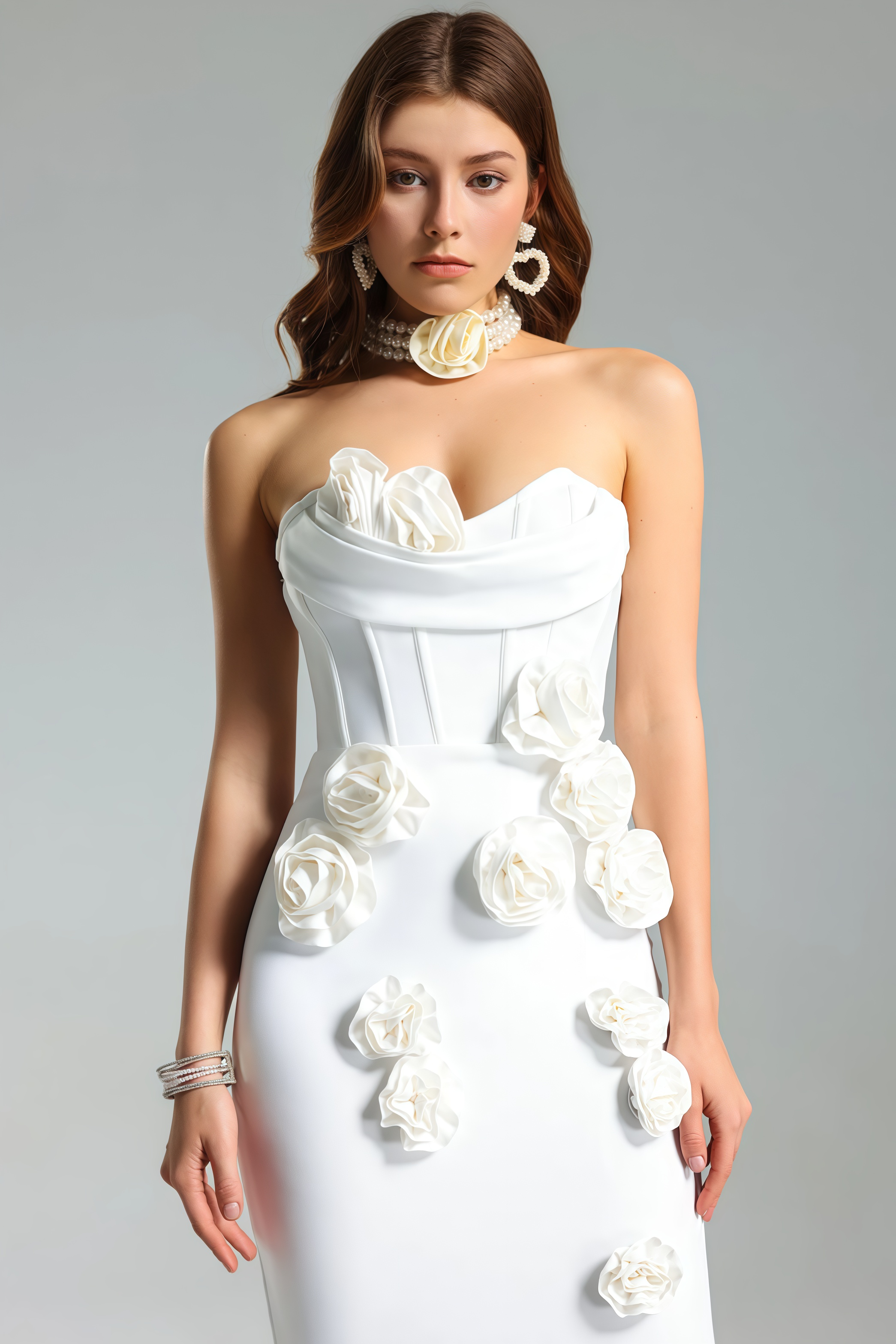 Islay White Rose Off Shoulder Maxi Dress