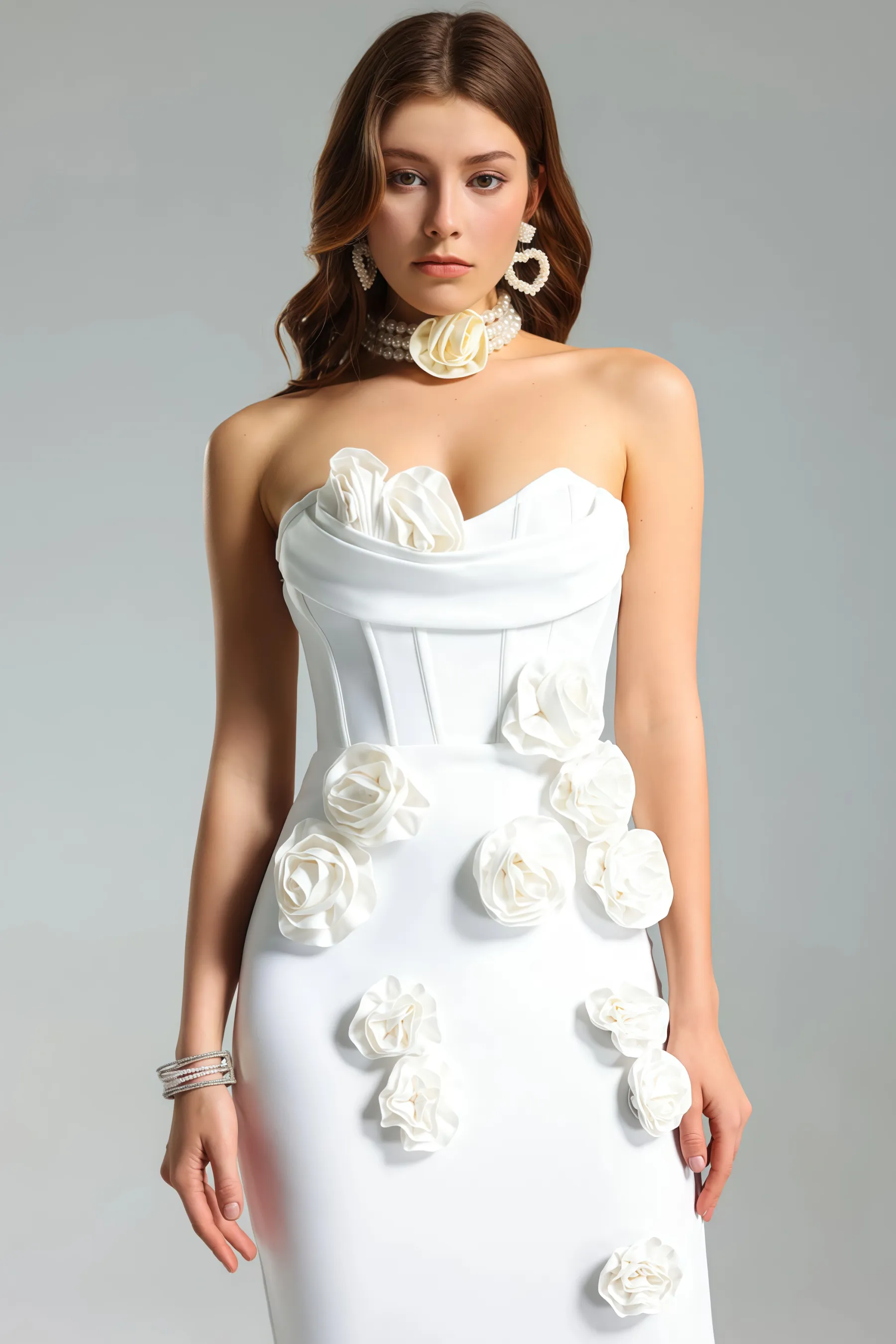 Islay White Rose Off Shoulder Maxi Dress
