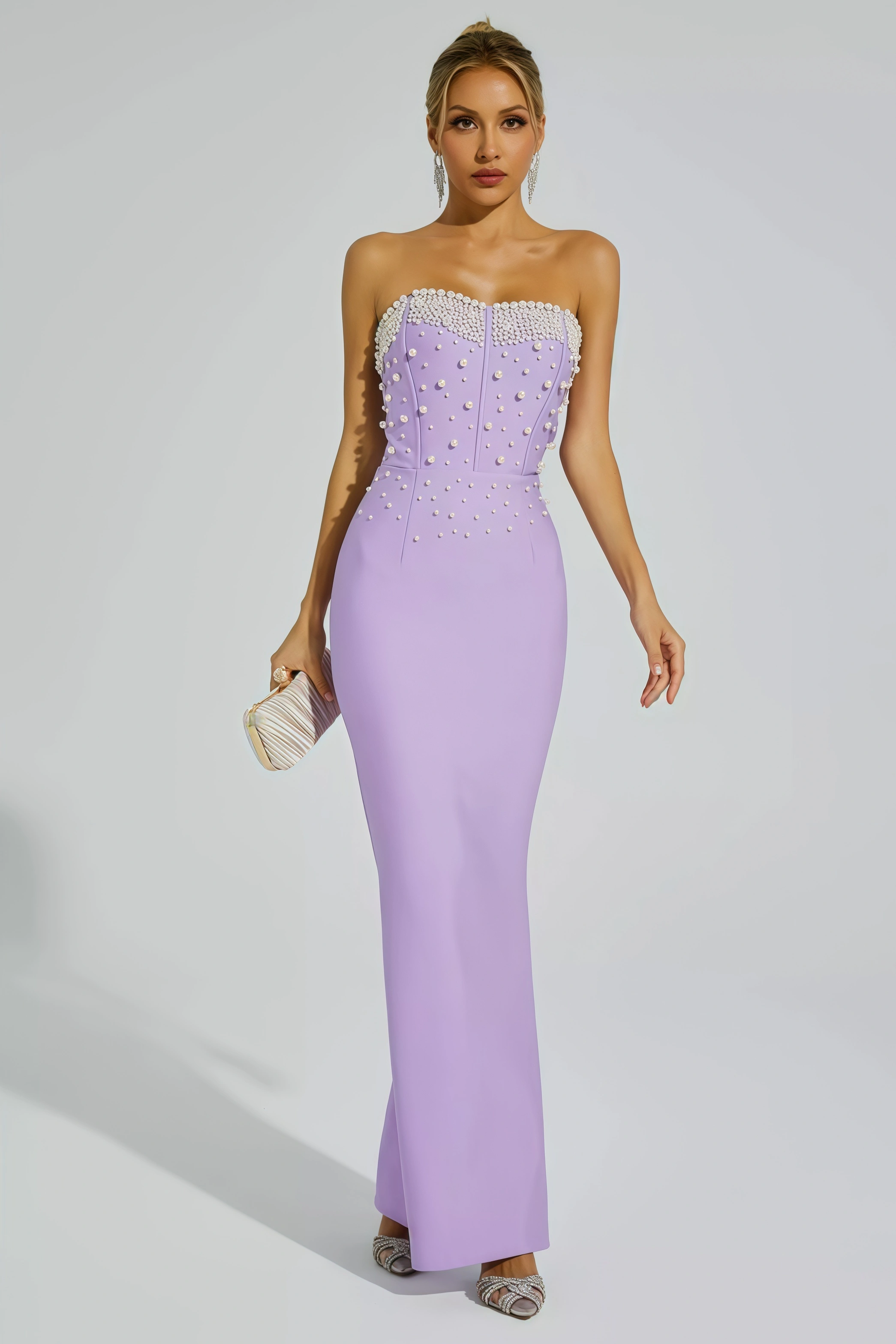 Tulip Purple Beaded Bandage Maxi Dress