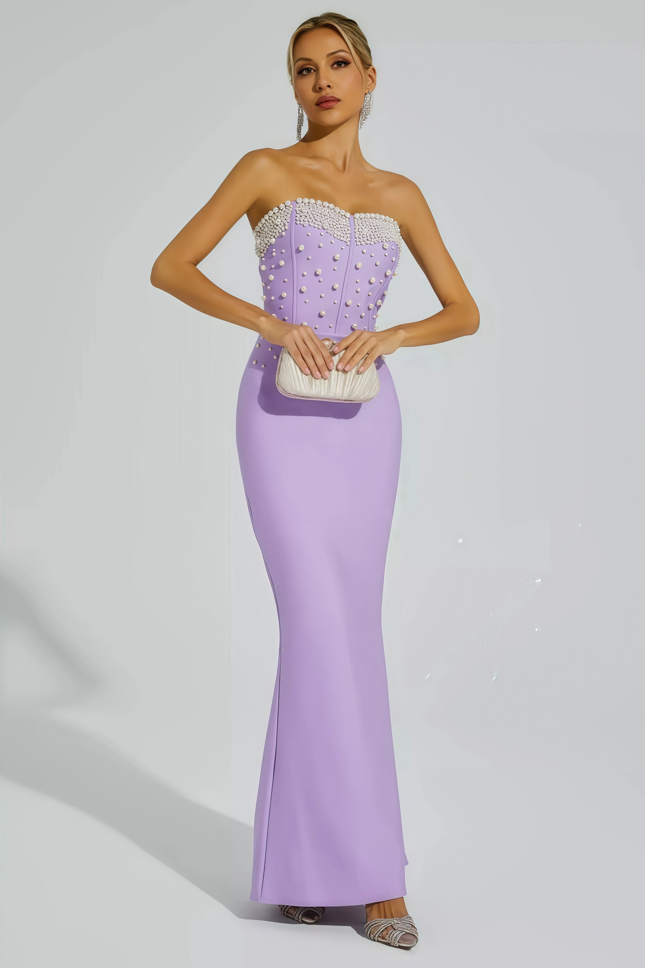 Tulip Purple Beaded Bandage Maxi Dress