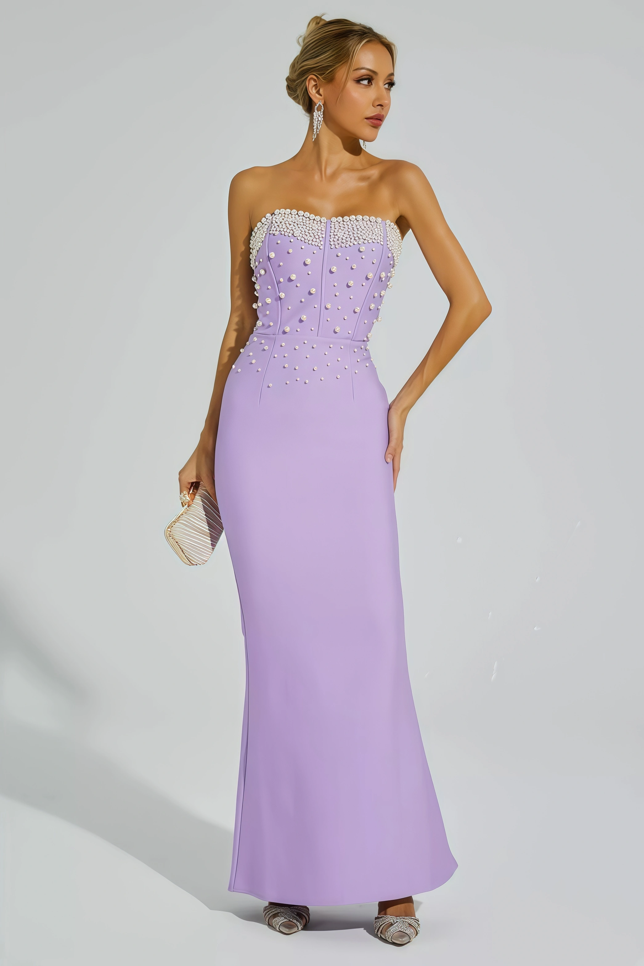 Tulip Purple Beaded Bandage Maxi Dress