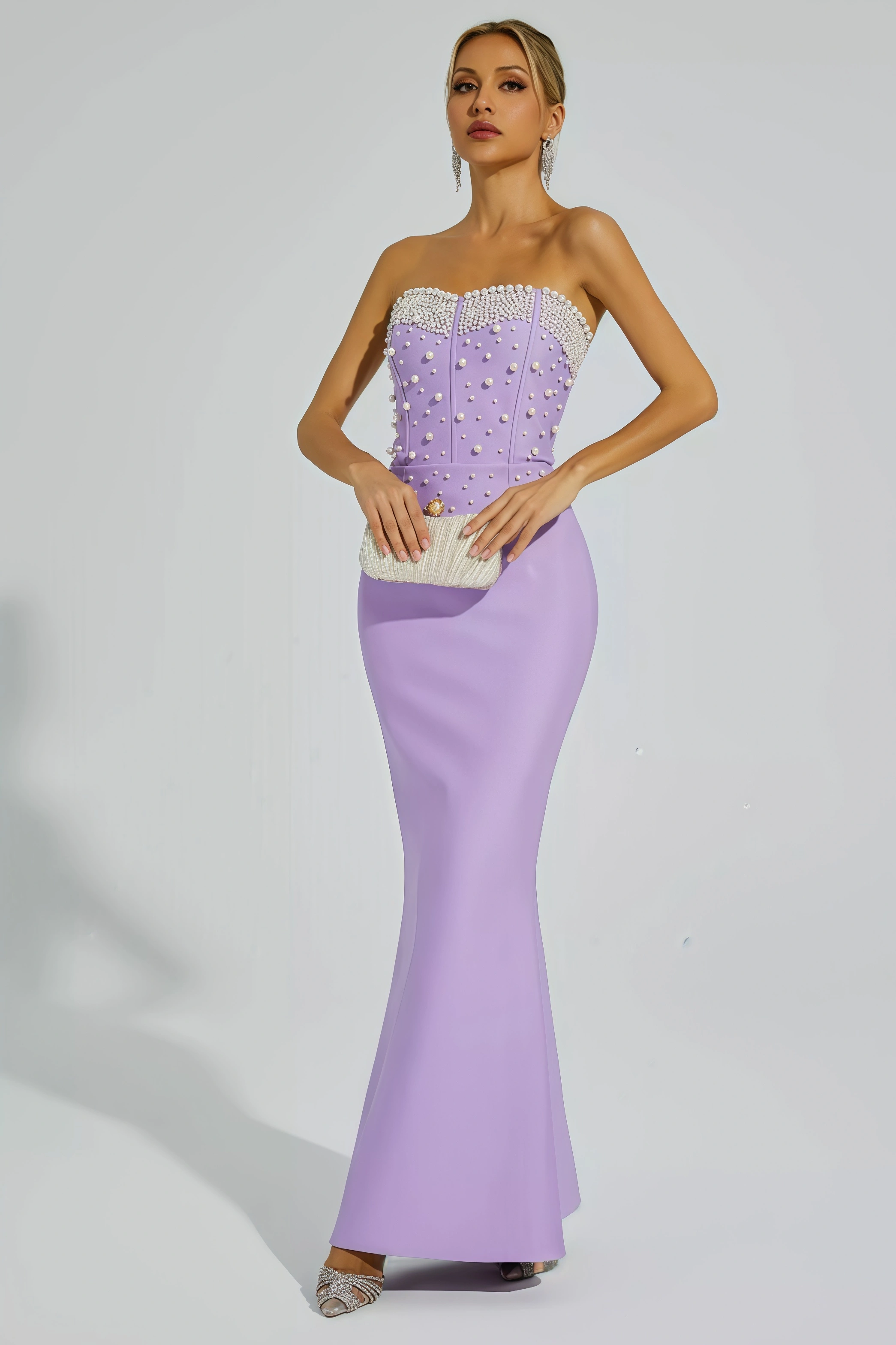 Tulip Purple Beaded Bandage Maxi Dress