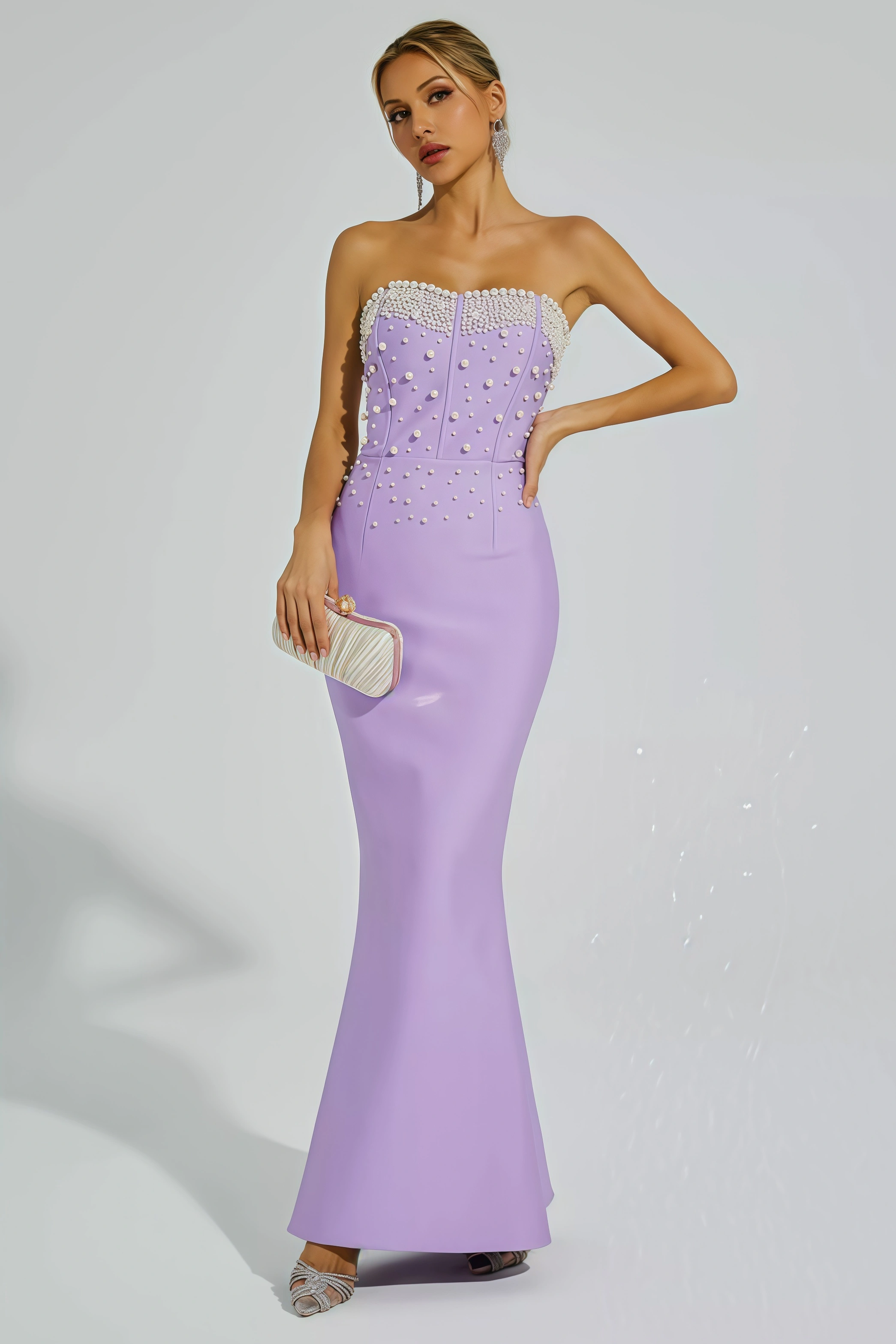 Tulip Purple Beaded Bandage Maxi Dress
