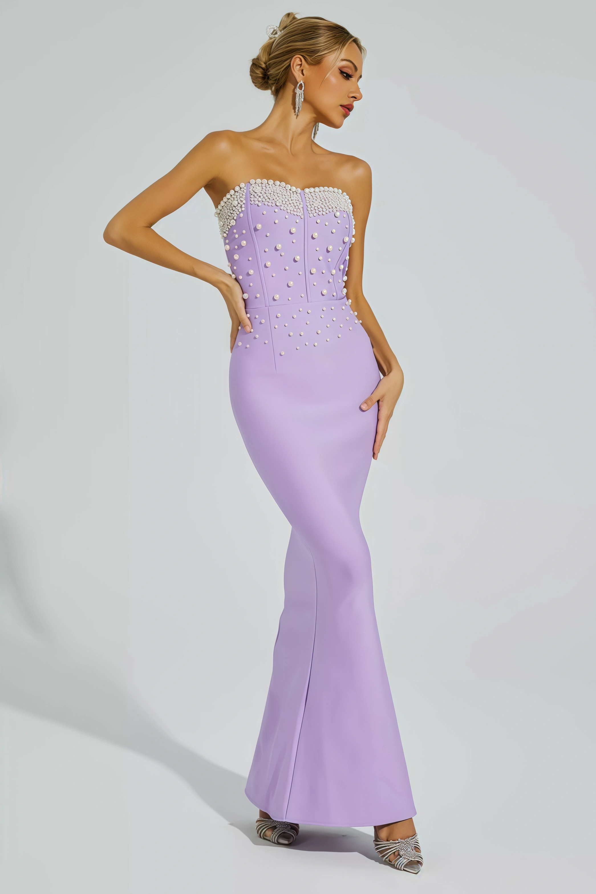 Tulip Purple Beaded Bandage Maxi Dress