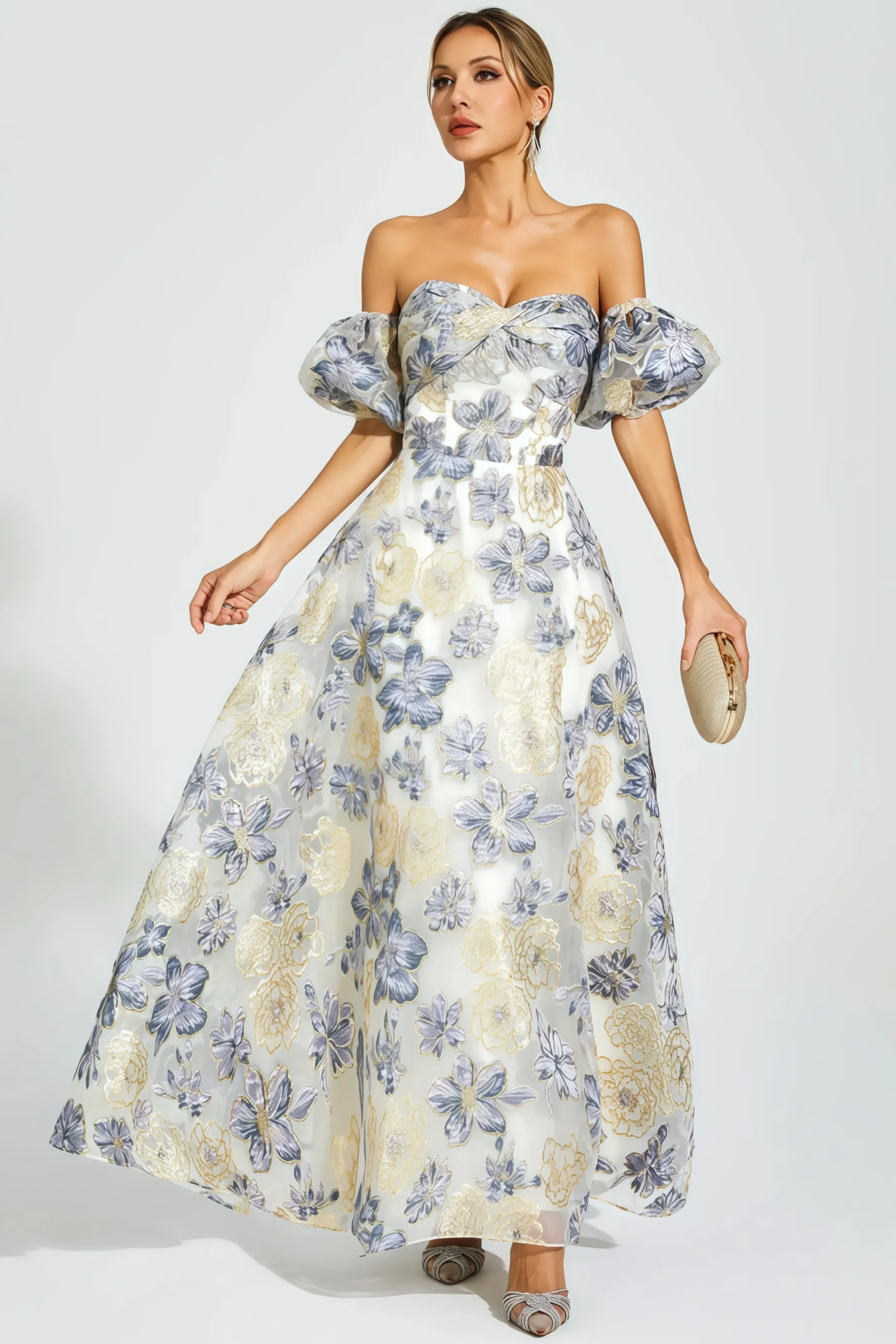 Dorte Blue-Purple Flower Maxi Dress