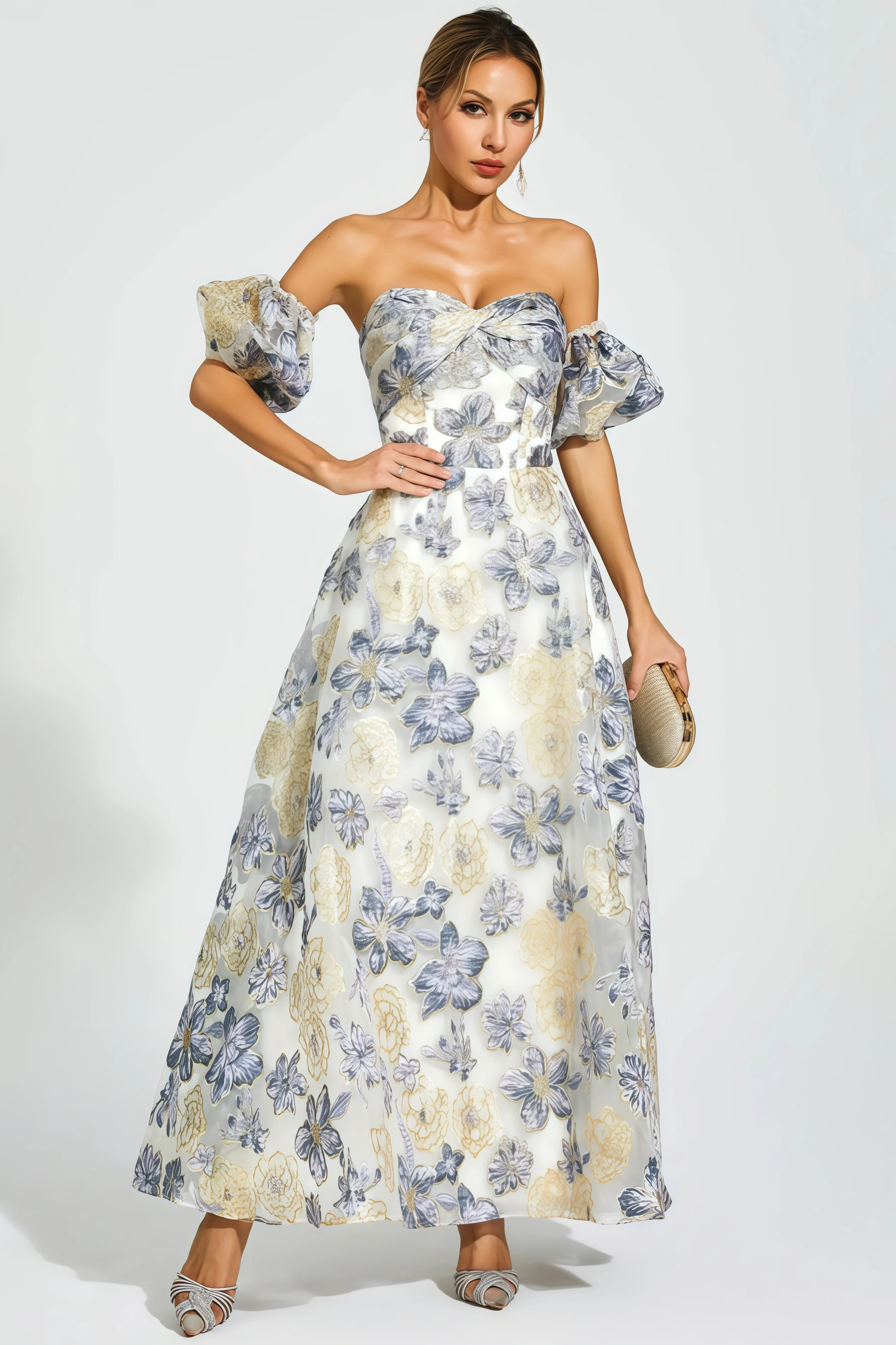 Dorte Blue-Purple Flower Maxi Dress
