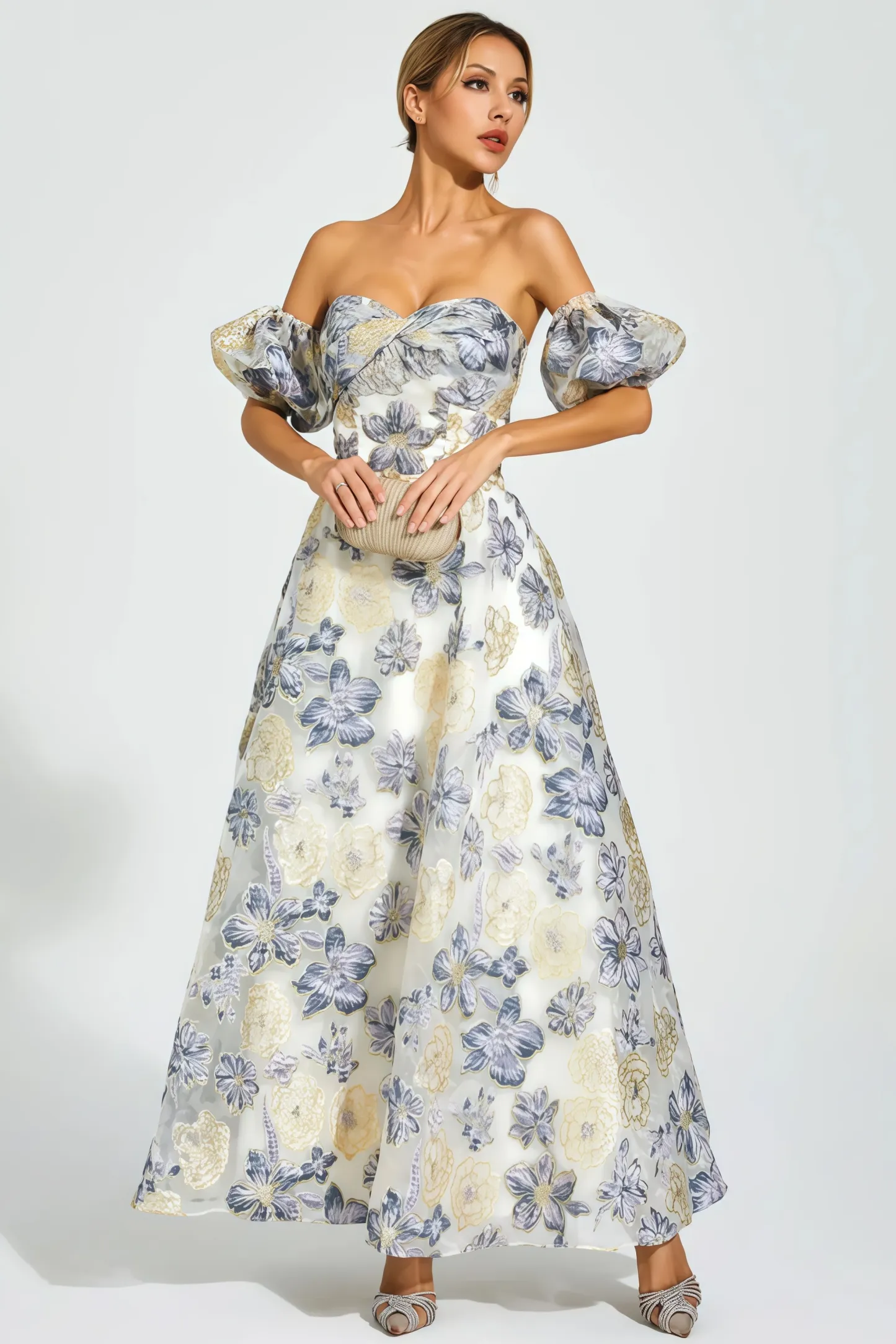Dorte Blue-Purple Flower Maxi Dress