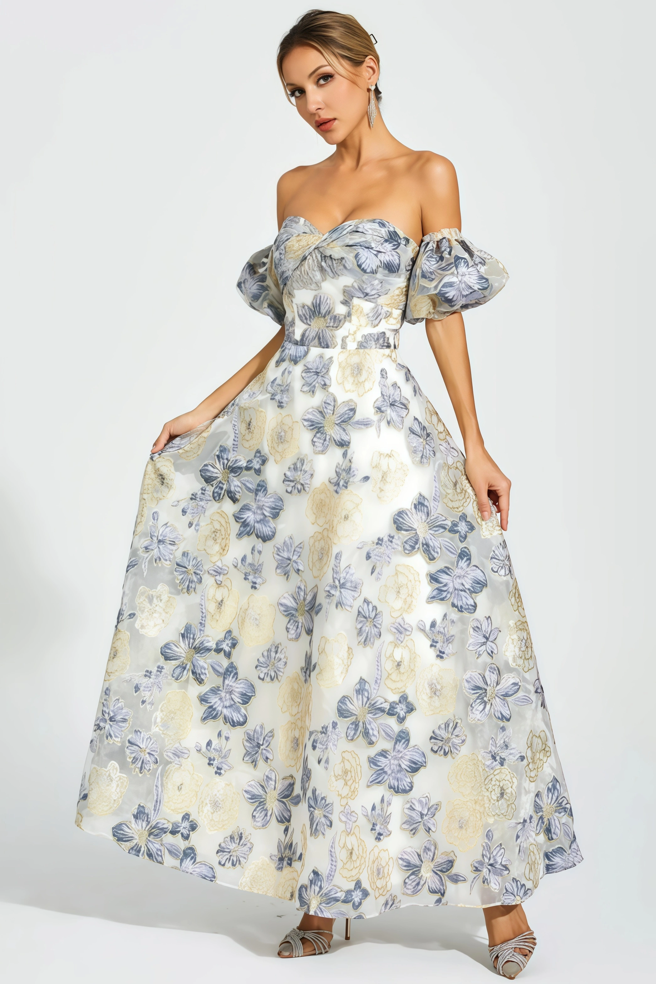 Dorte Blue-Purple Flower Maxi Dress