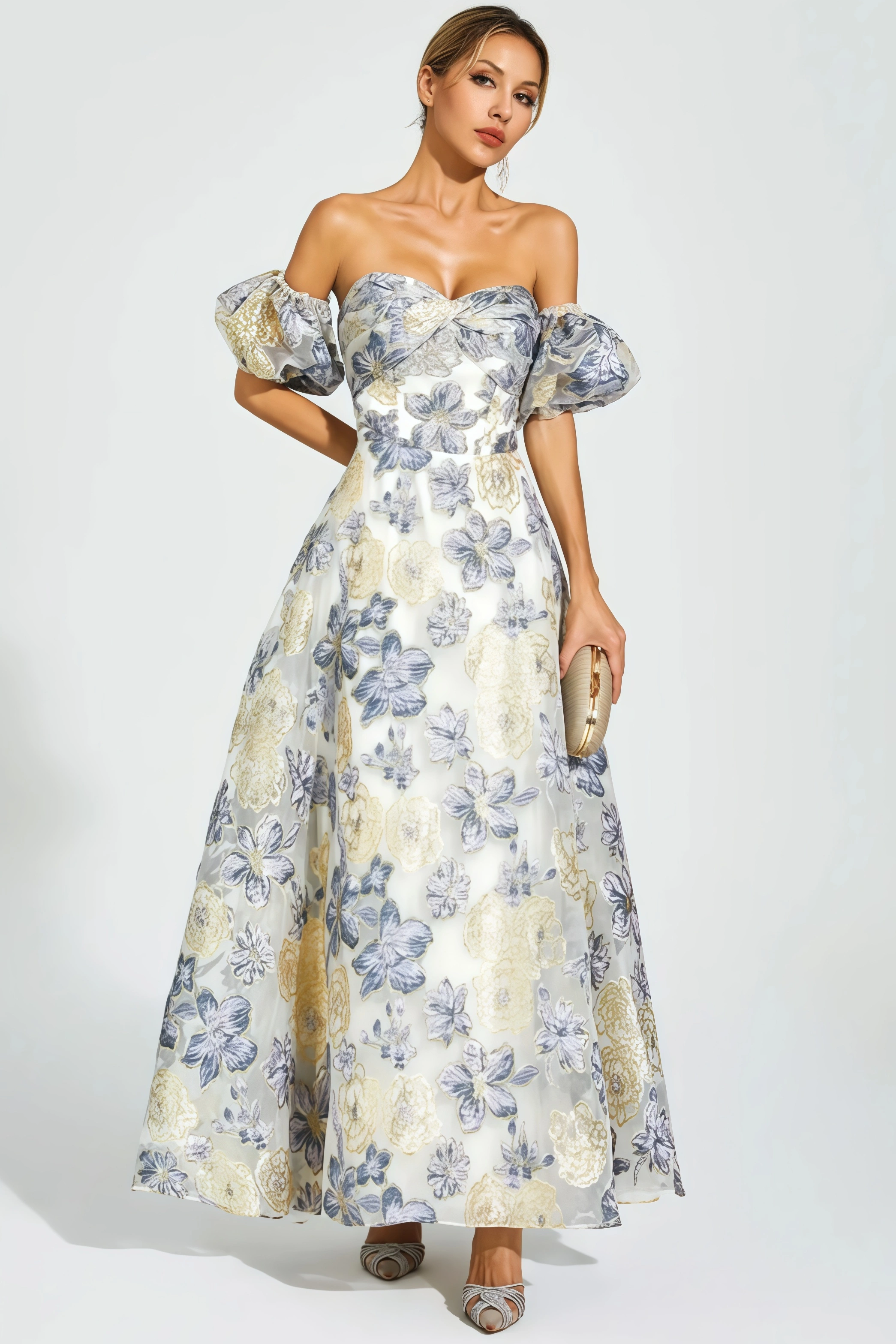 Dorte Blue-Purple Flower Maxi Dress