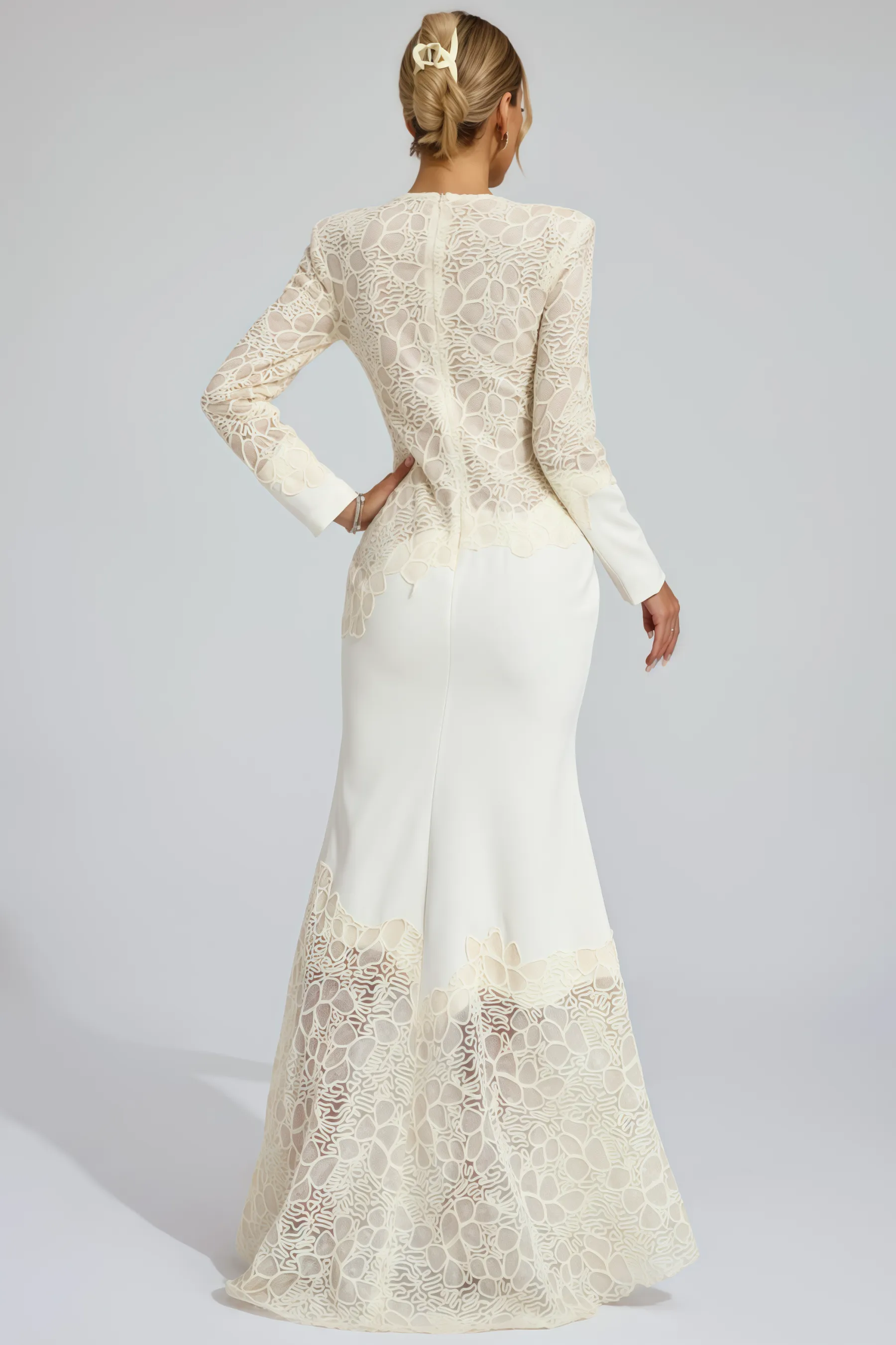 Giank Beige Embroidered Maxi Dress