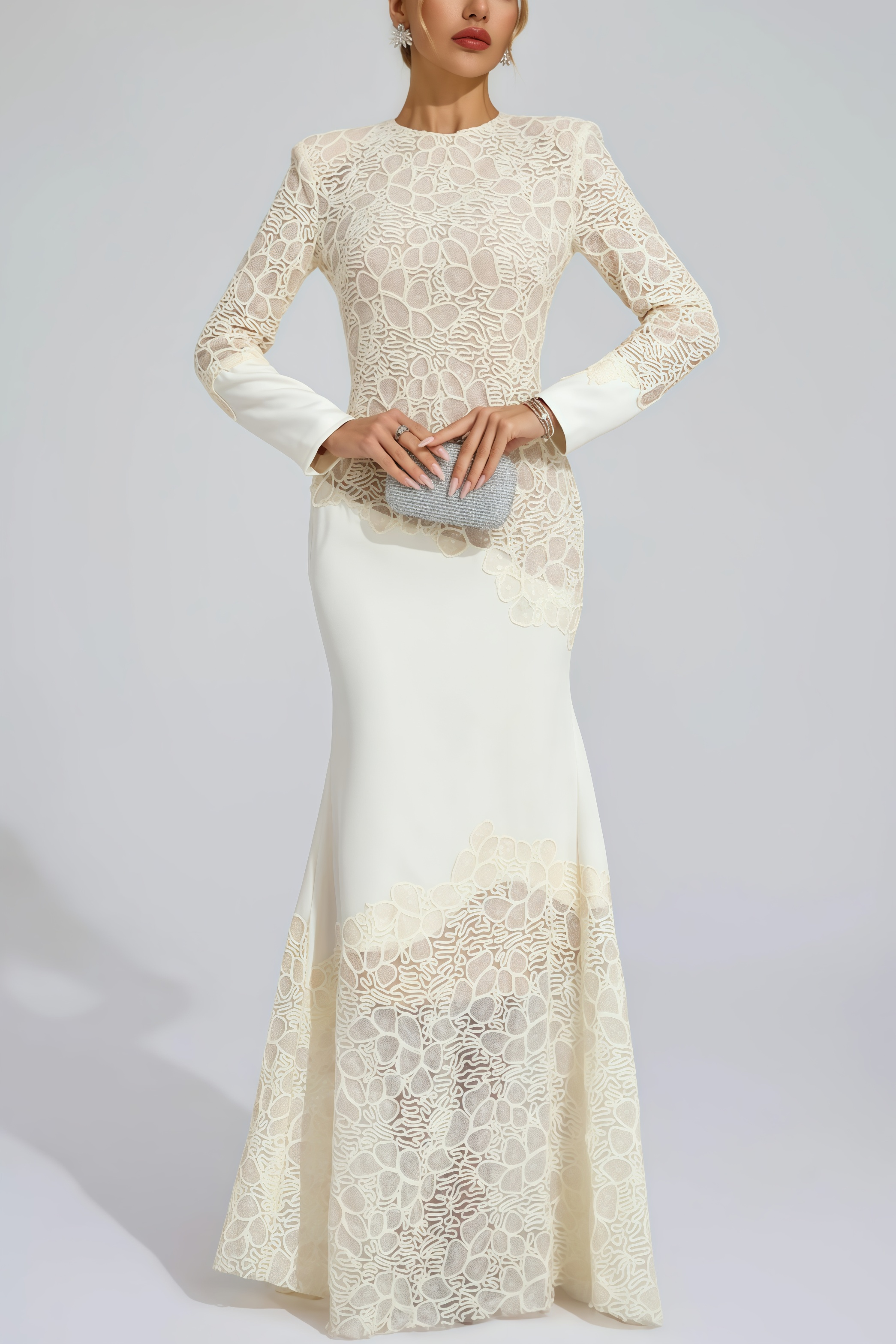 Giank Beige Embroidered Maxi Dress