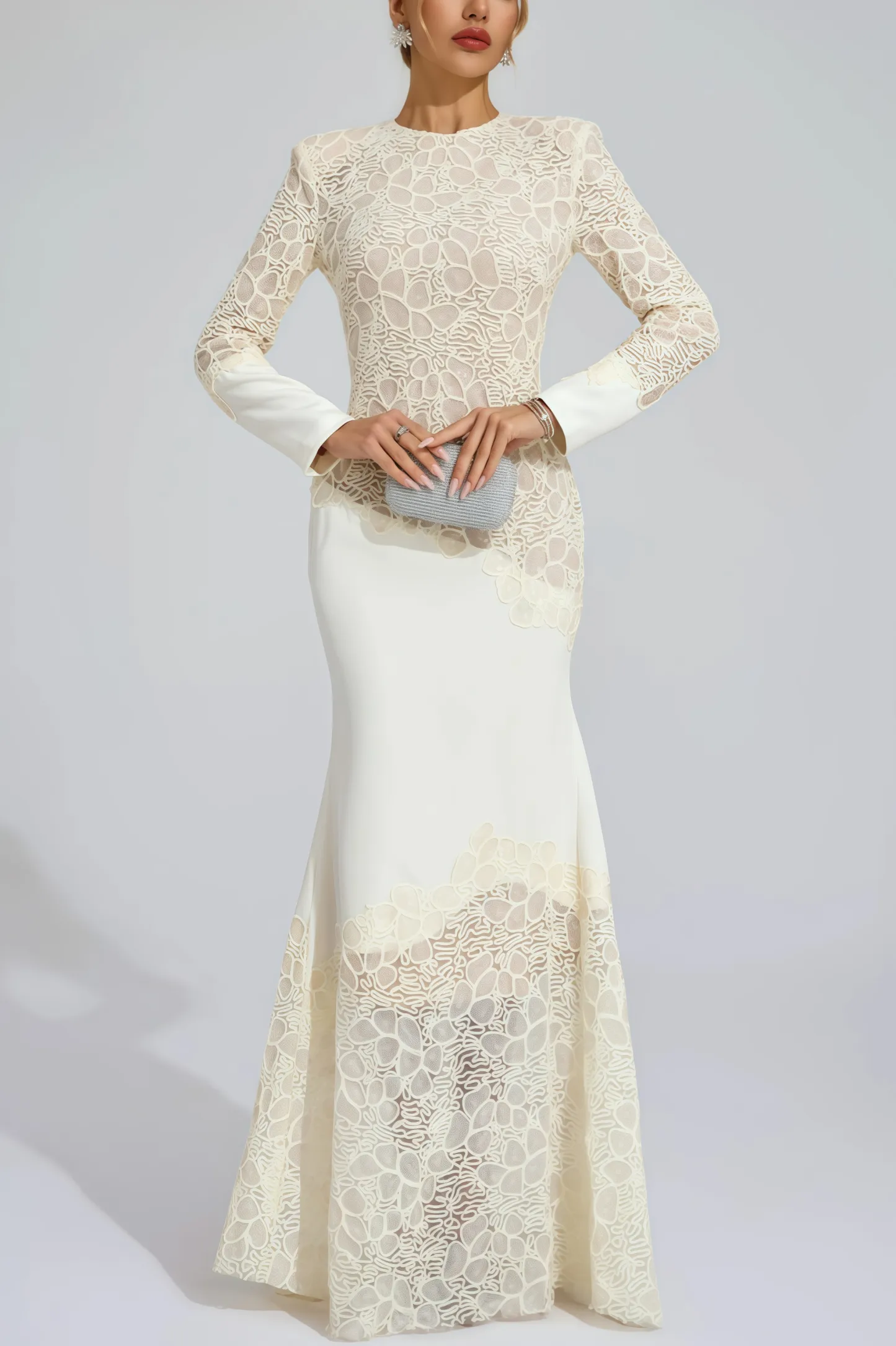 Giank Beige Embroidered Maxi Dress