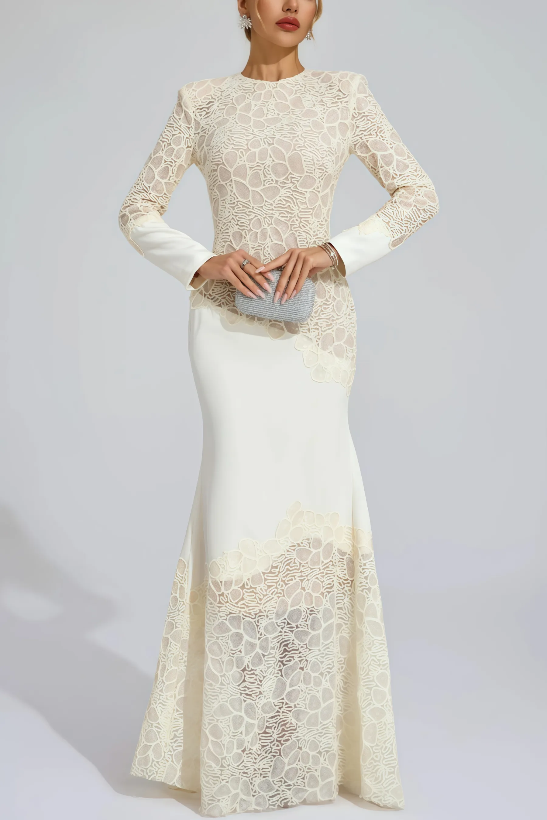 Giank Beige Embroidered Maxi Dress