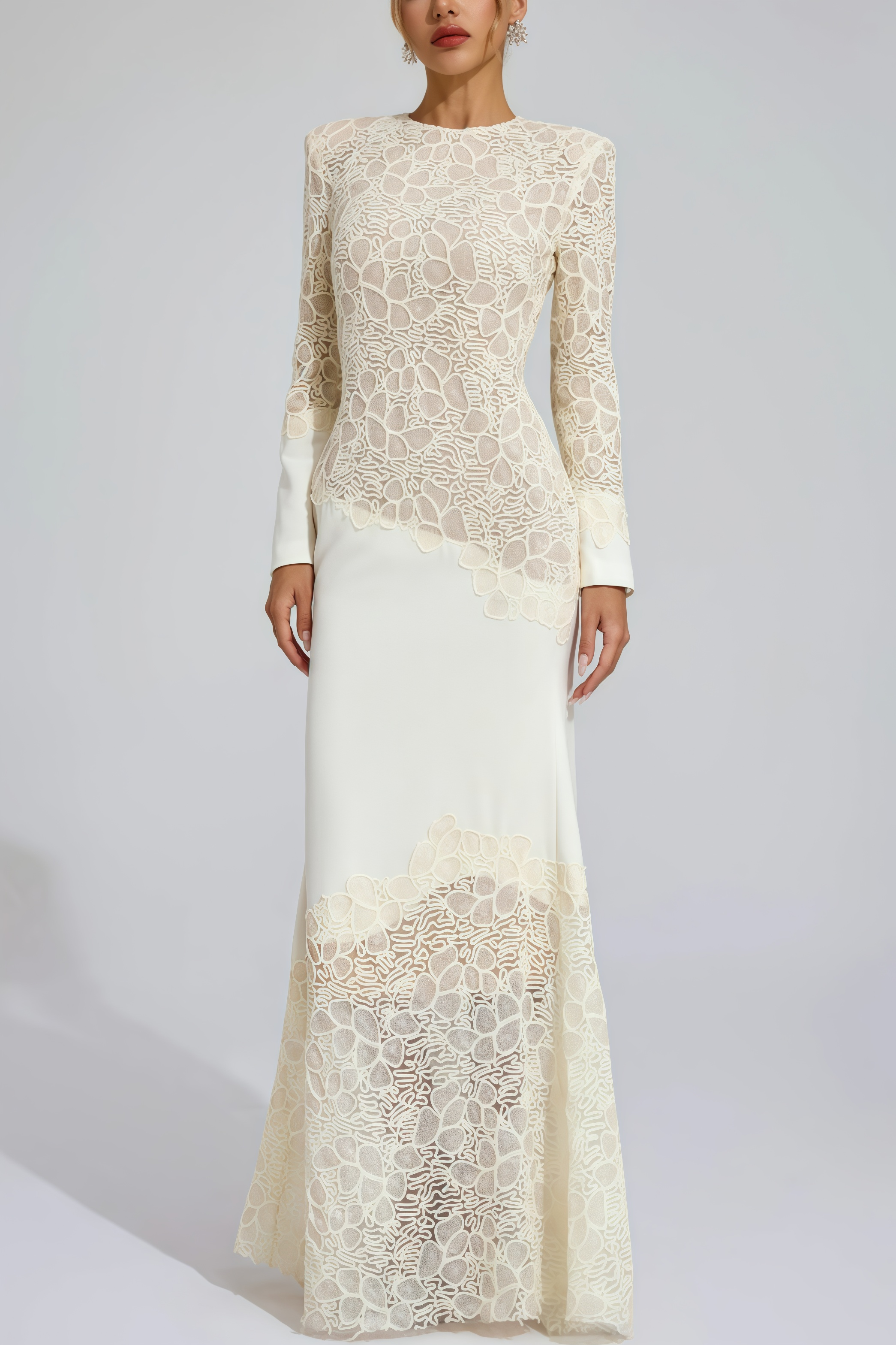 Giank Beige Embroidered Maxi Dress