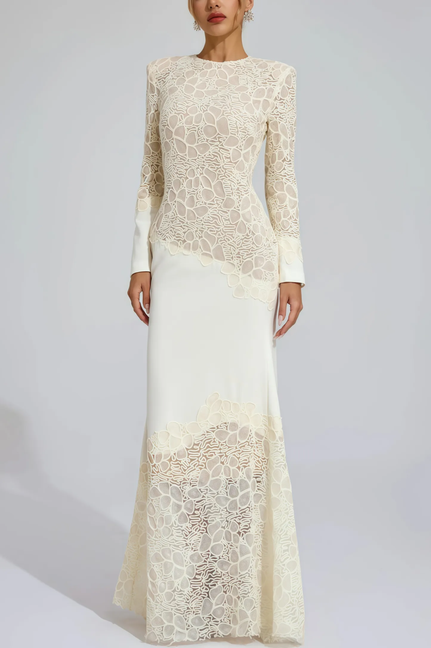 Giank Beige Embroidered Maxi Dress