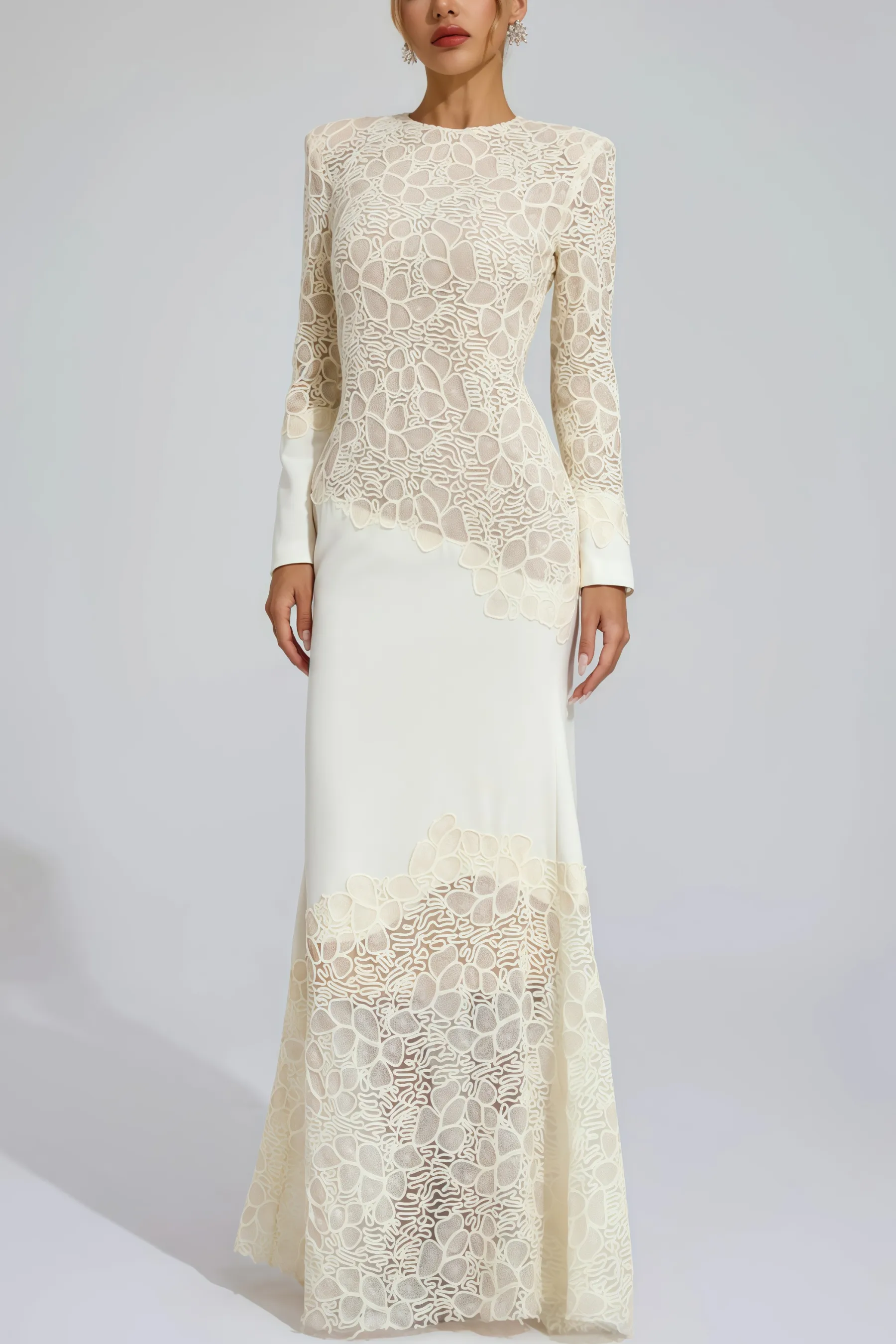 Giank Beige Embroidered Maxi Dress