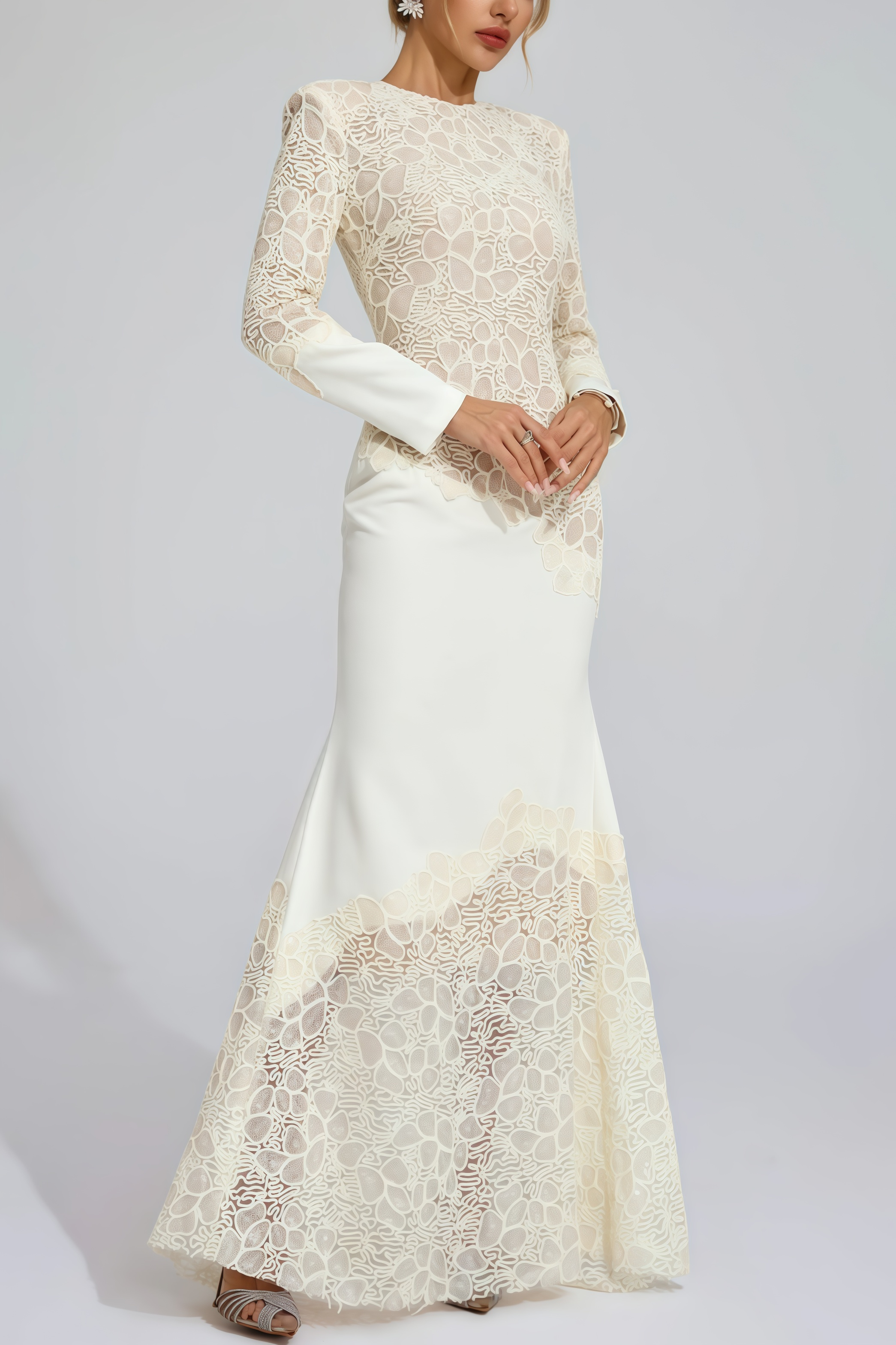 Giank Beige Embroidered Maxi Dress