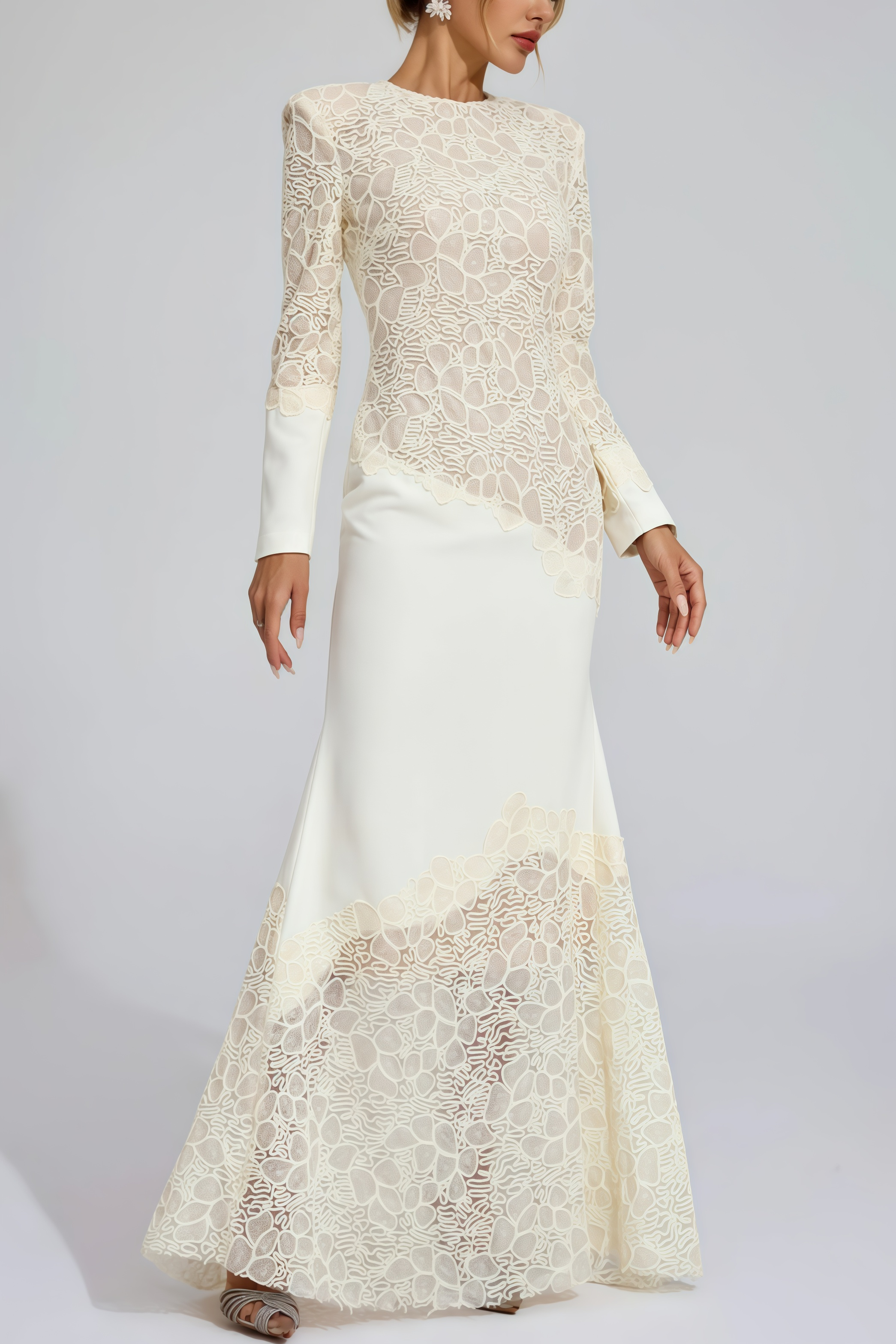 Giank Beige Embroidered Maxi Dress