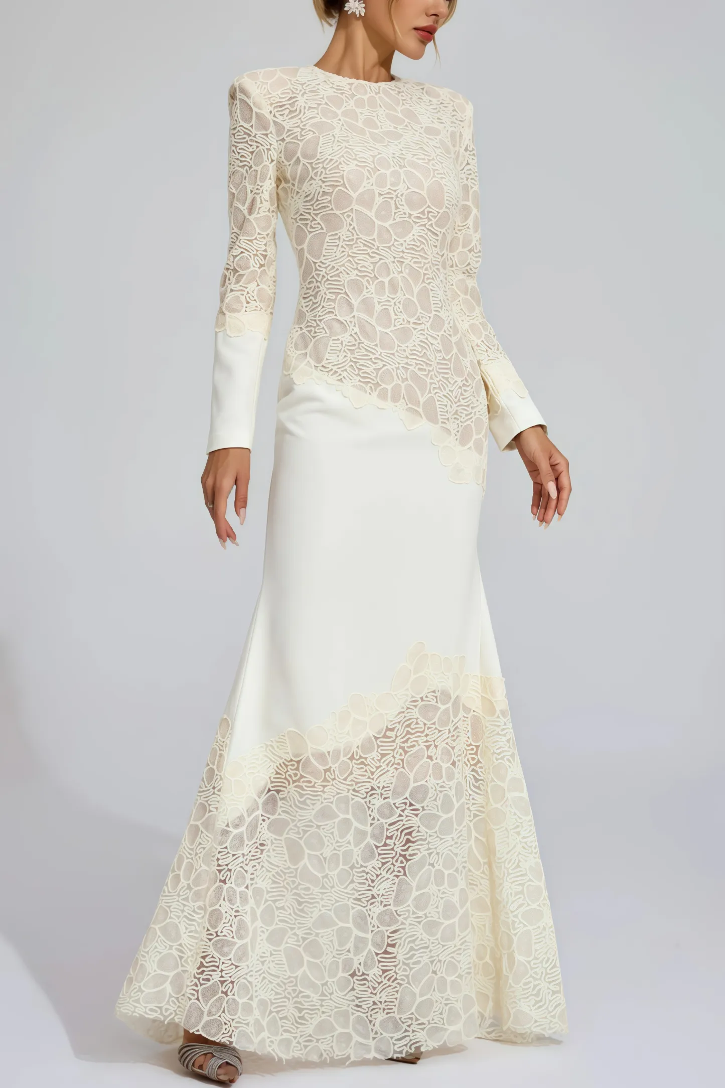 Giank Beige Embroidered Maxi Dress