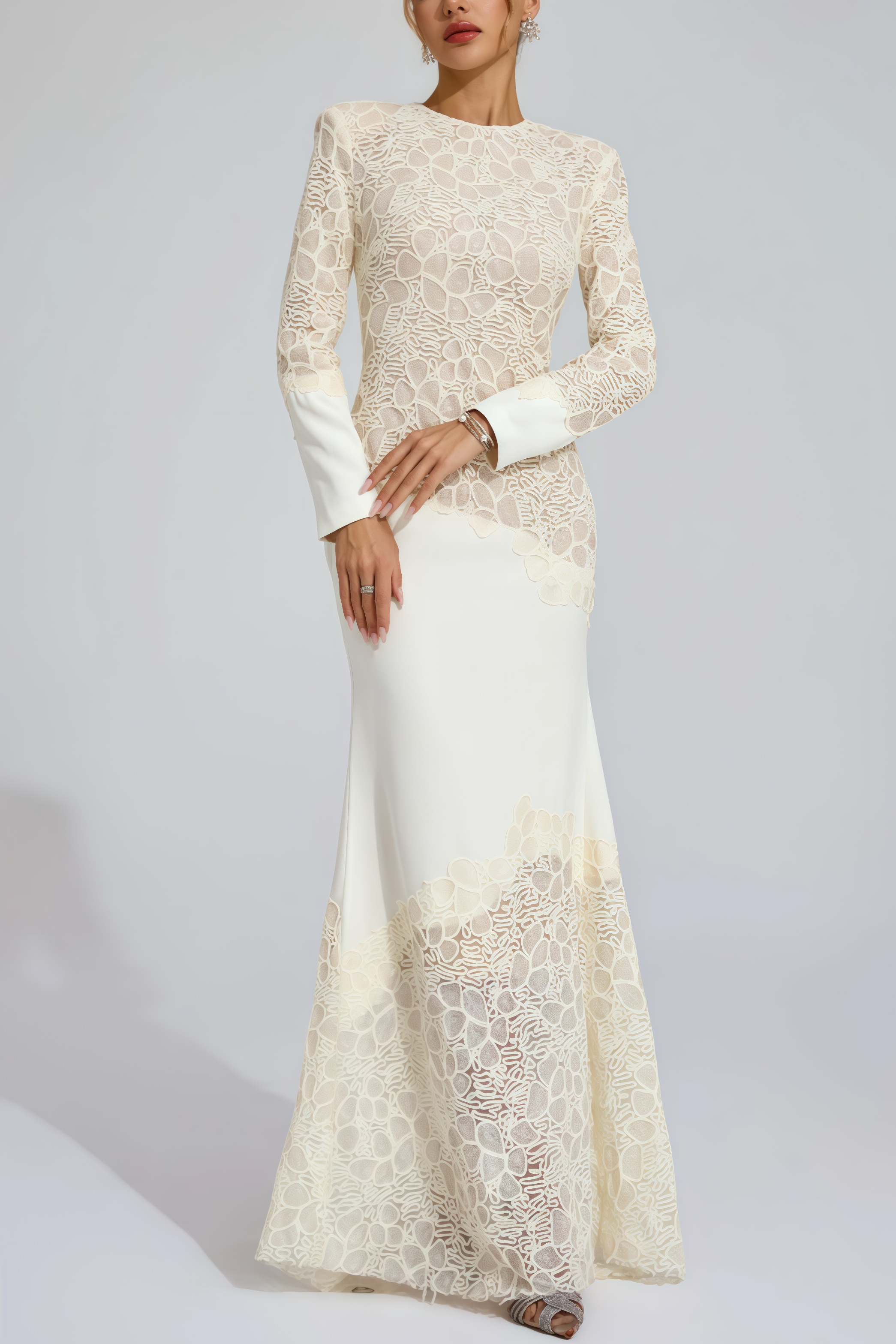 Giank Beige Embroidered Maxi Dress