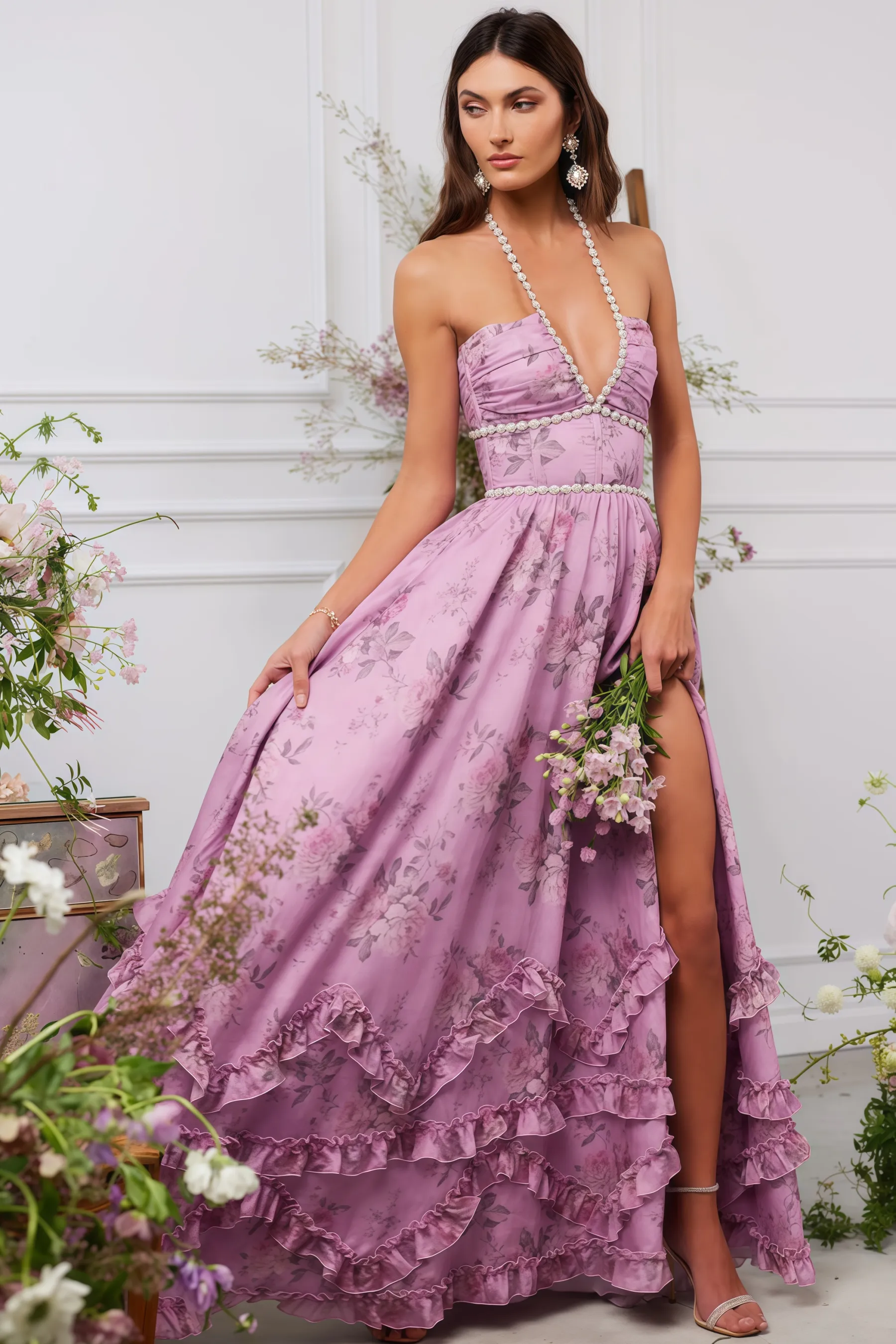 Jodie Printed Hanging Neck Maxi Dress