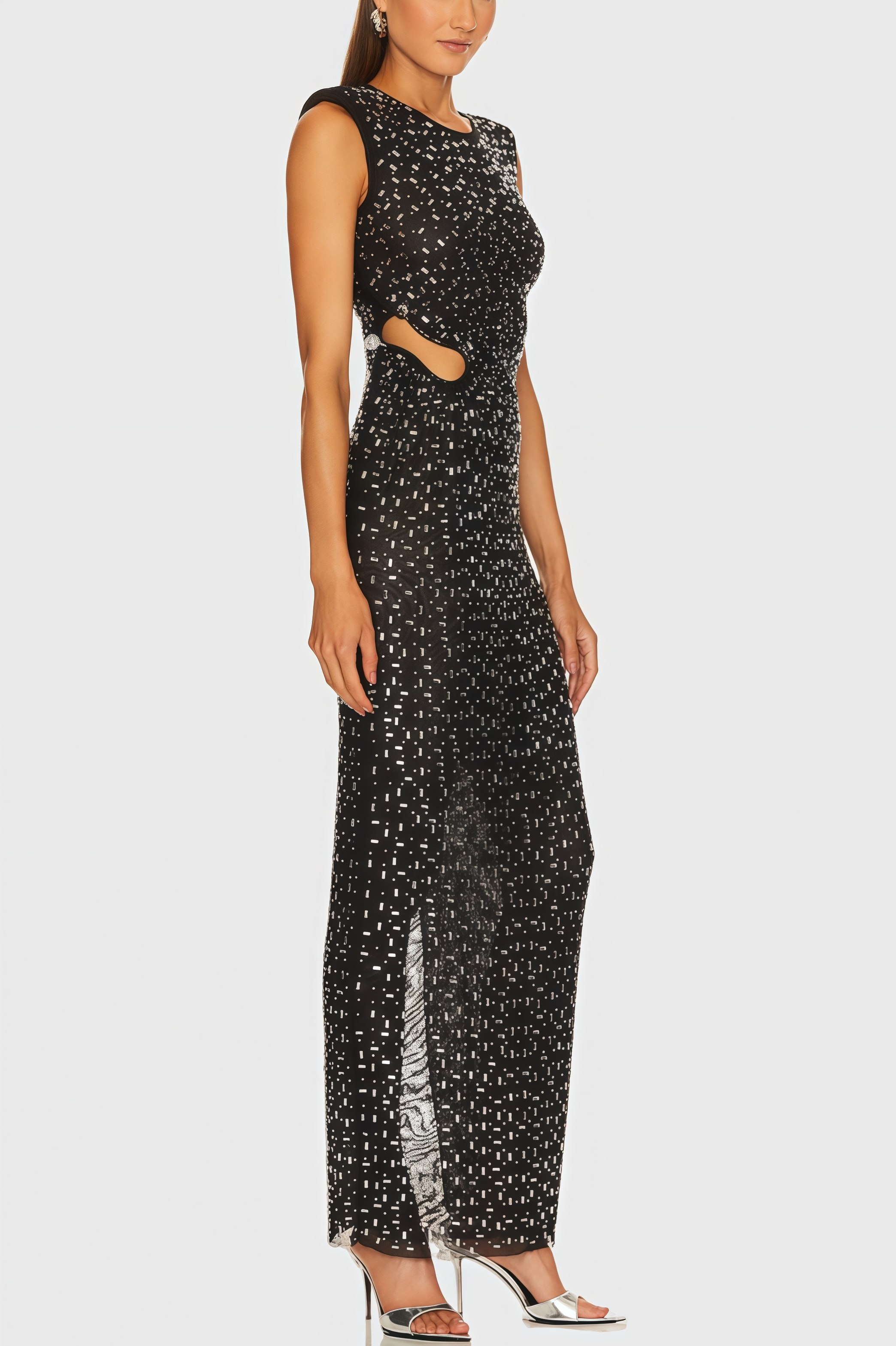 Orend Rhinestone Split Sleeveless Maxi Dress