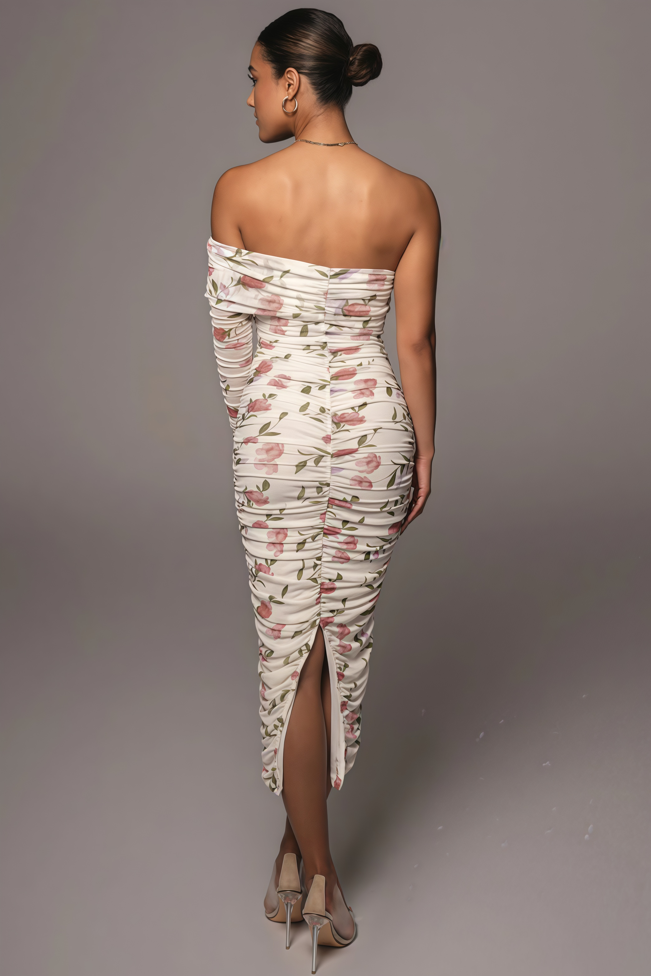 Baelik Printed Slit Pleated Midi Dress