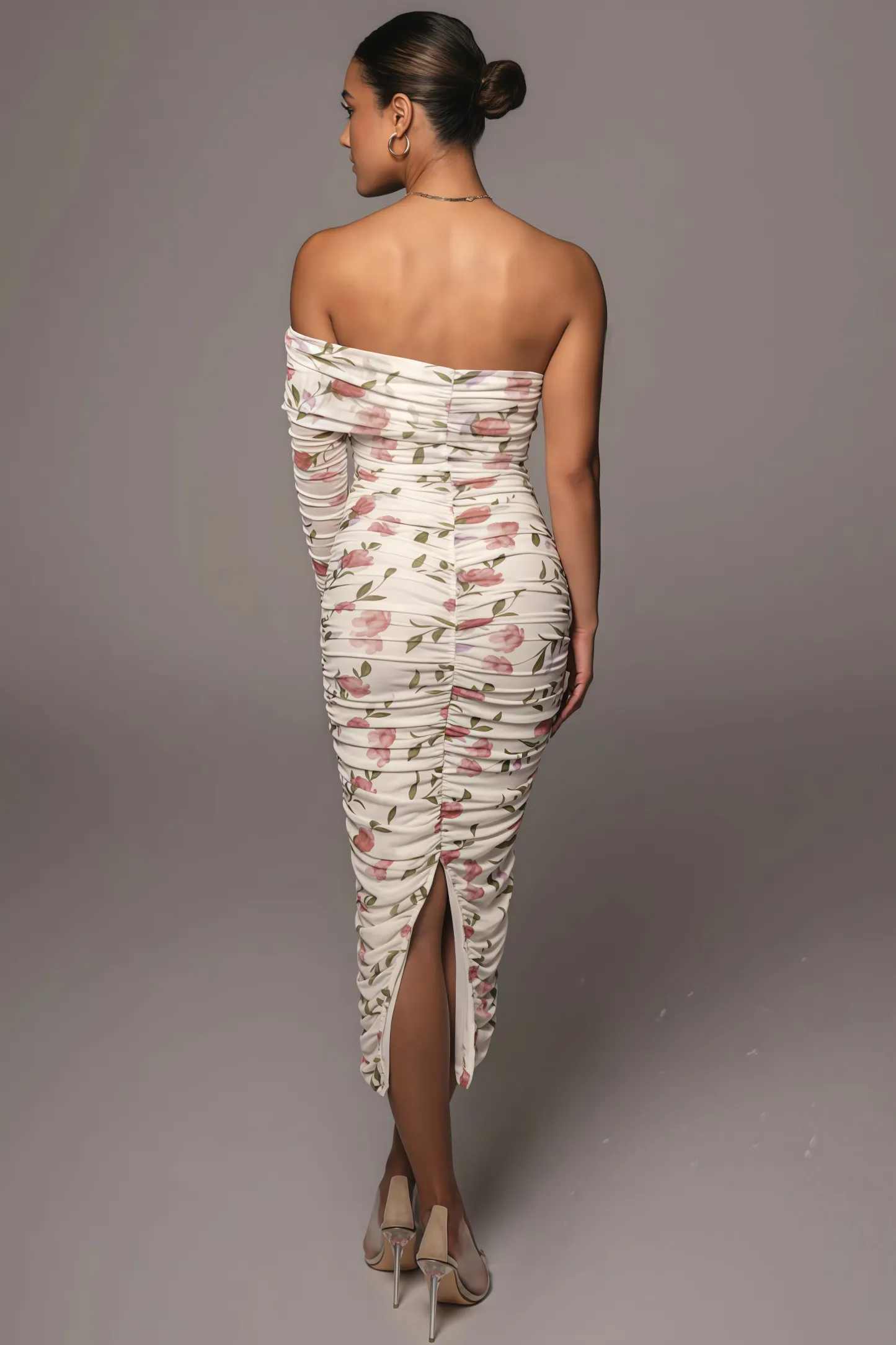Baelik Printed Slit Pleated Midi Dress