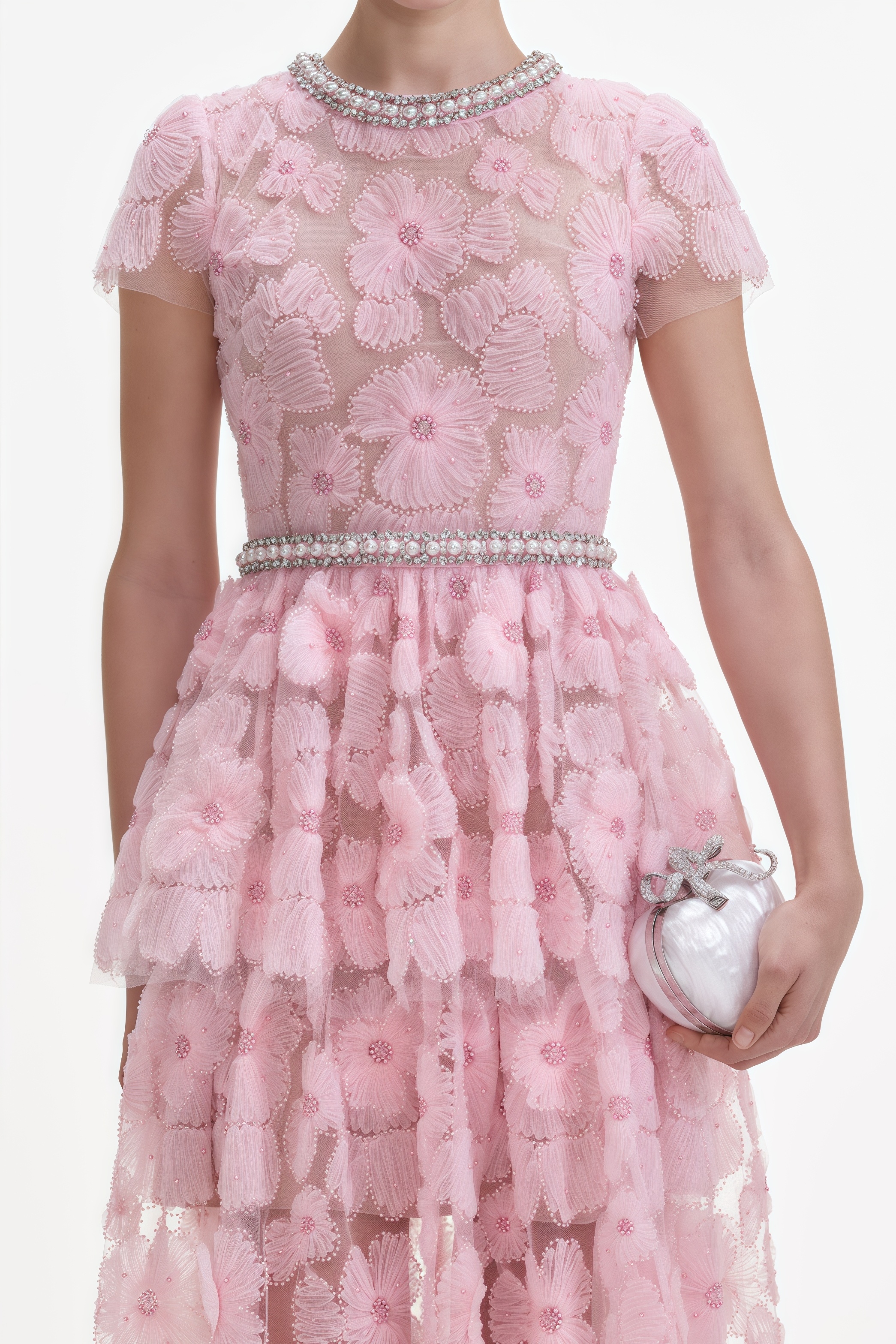 Oriel Pink Embellished Tulle Maxi Dress
