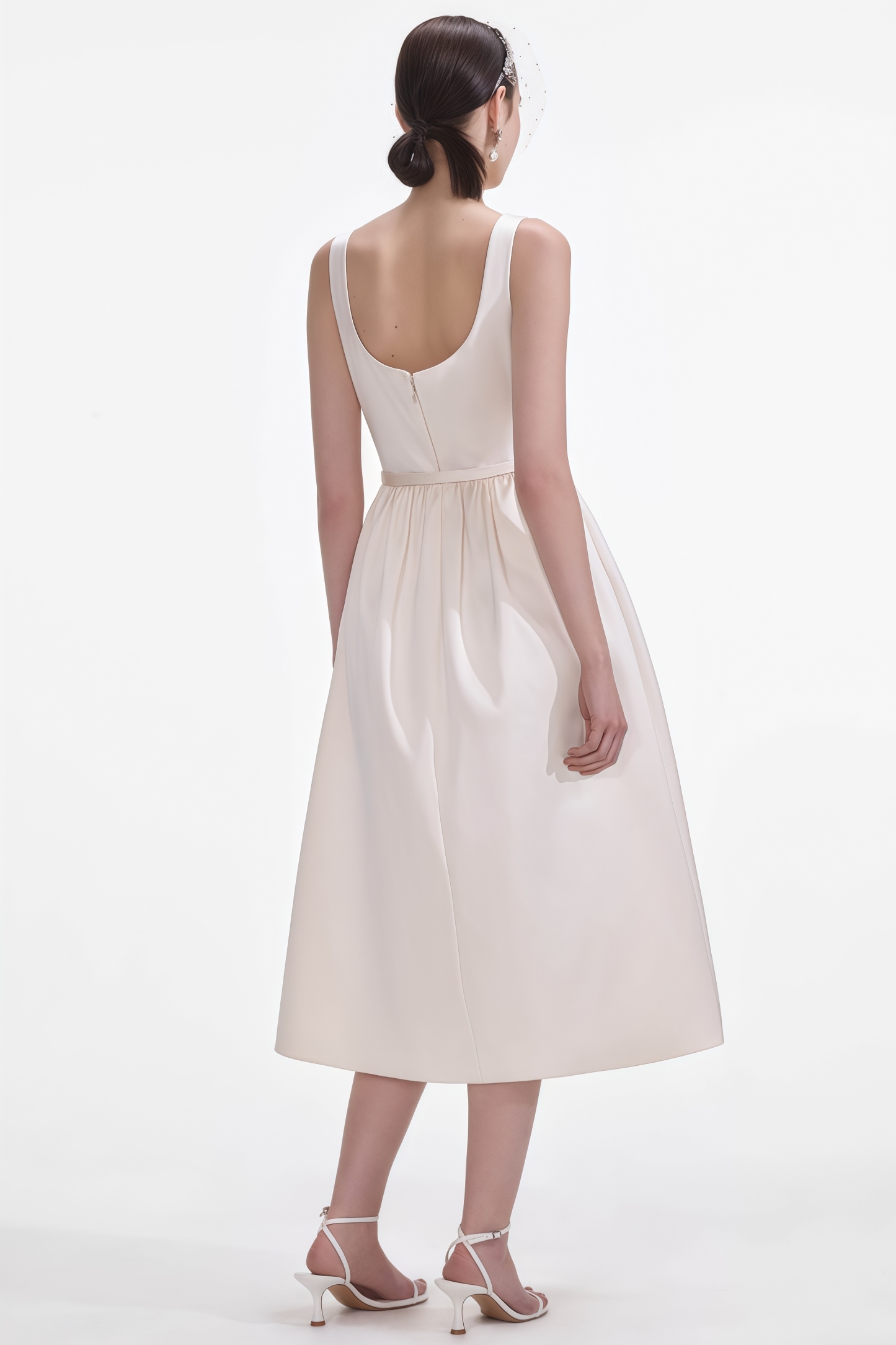 Kessf Cream Satin Flower Midi Dress