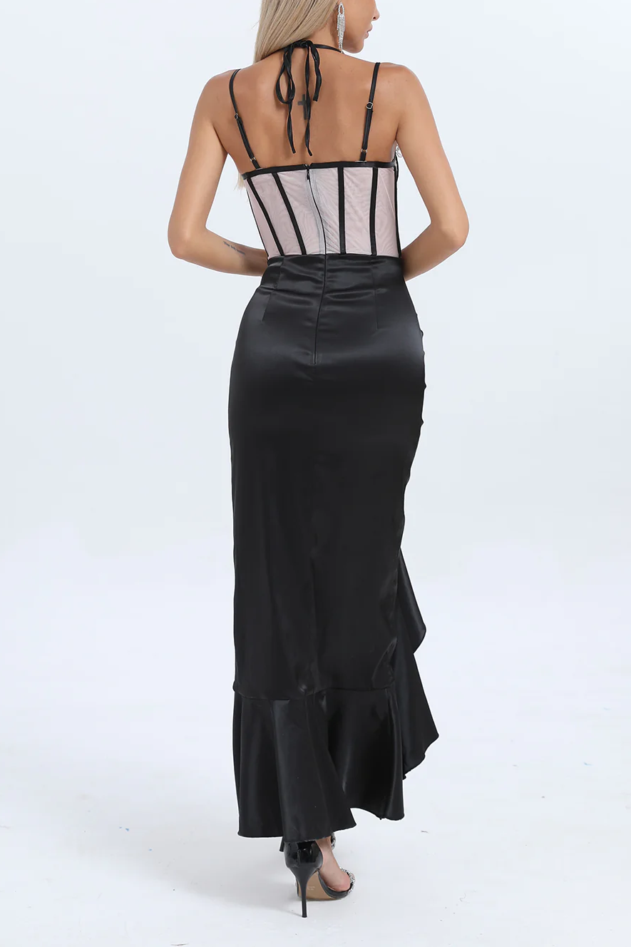 Ulyssa Satin Corset Pearl Lace Cup Dress