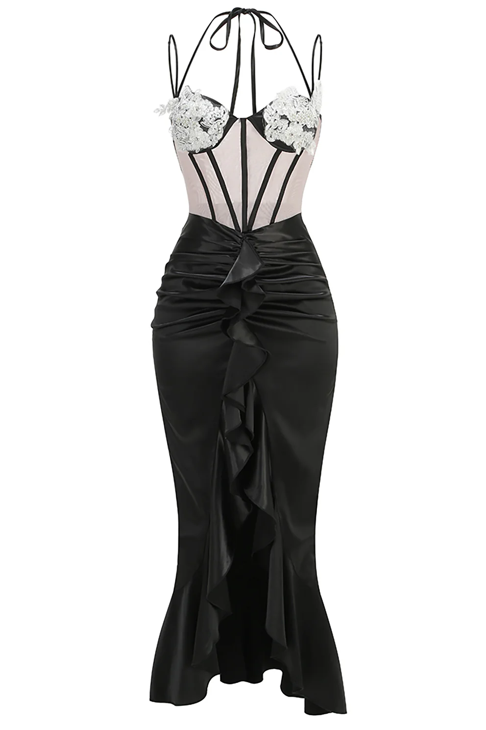 Ulyssa Satin Corset Pearl Lace Cup Dress