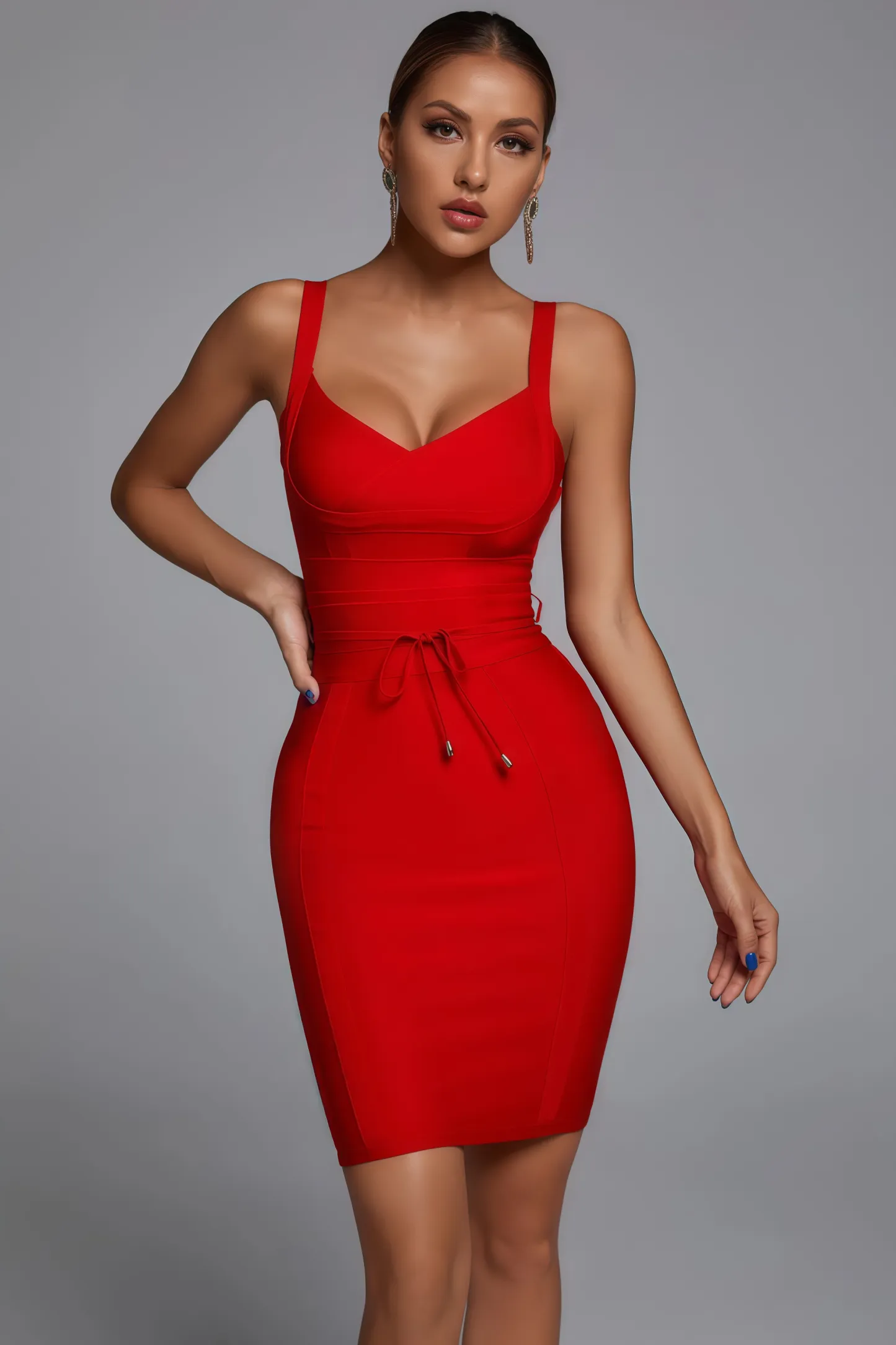 Kaia Red Halter Tie Belt Skinny Mini Dress