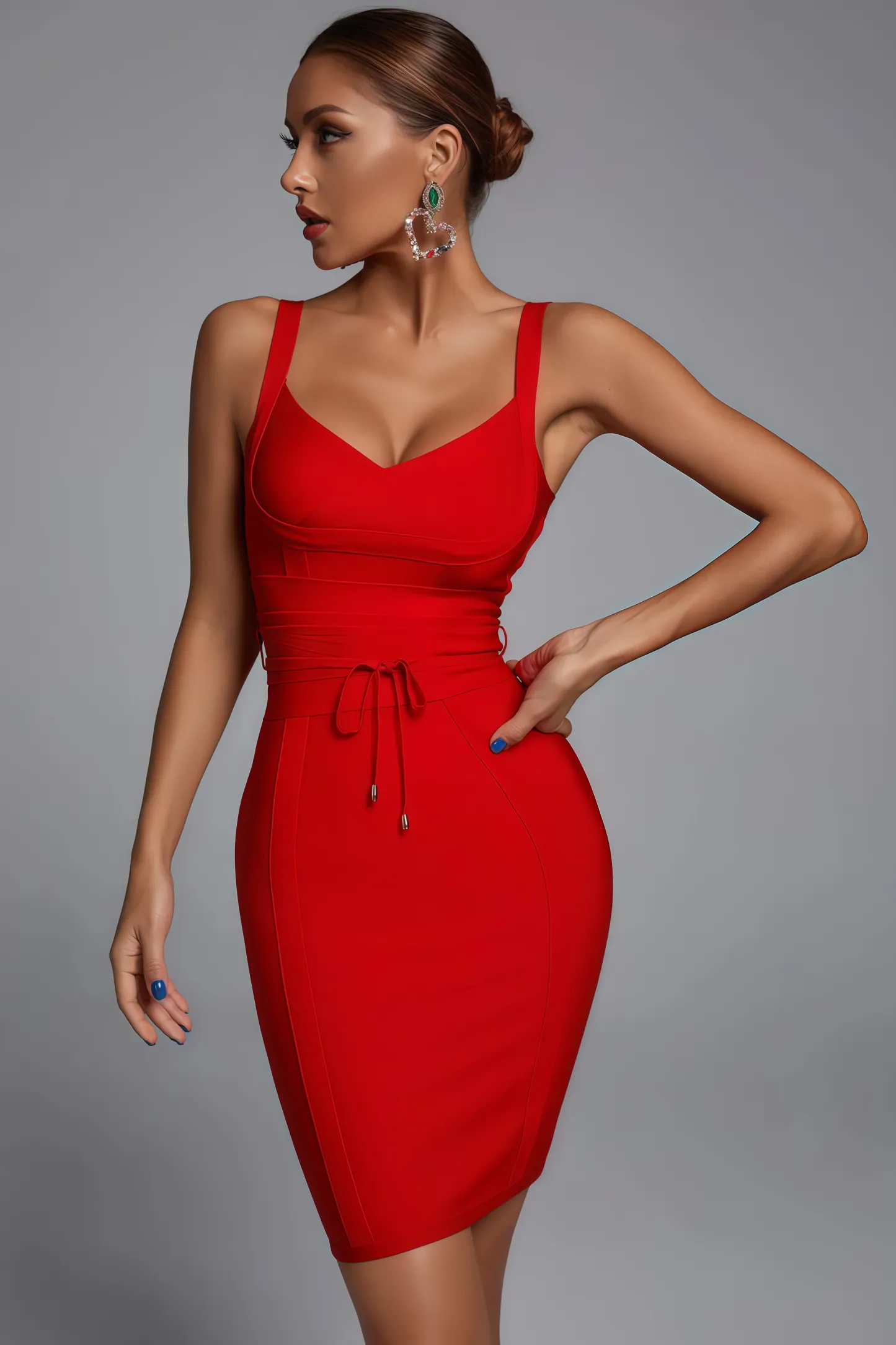Kaia Red Halter Tie Belt Skinny Mini Dress