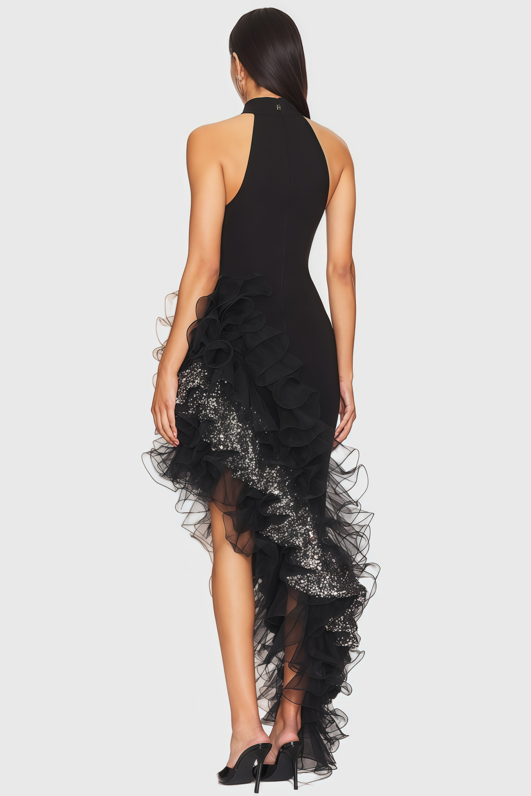 Annds Sequin Ruffle Black Maxi Dress