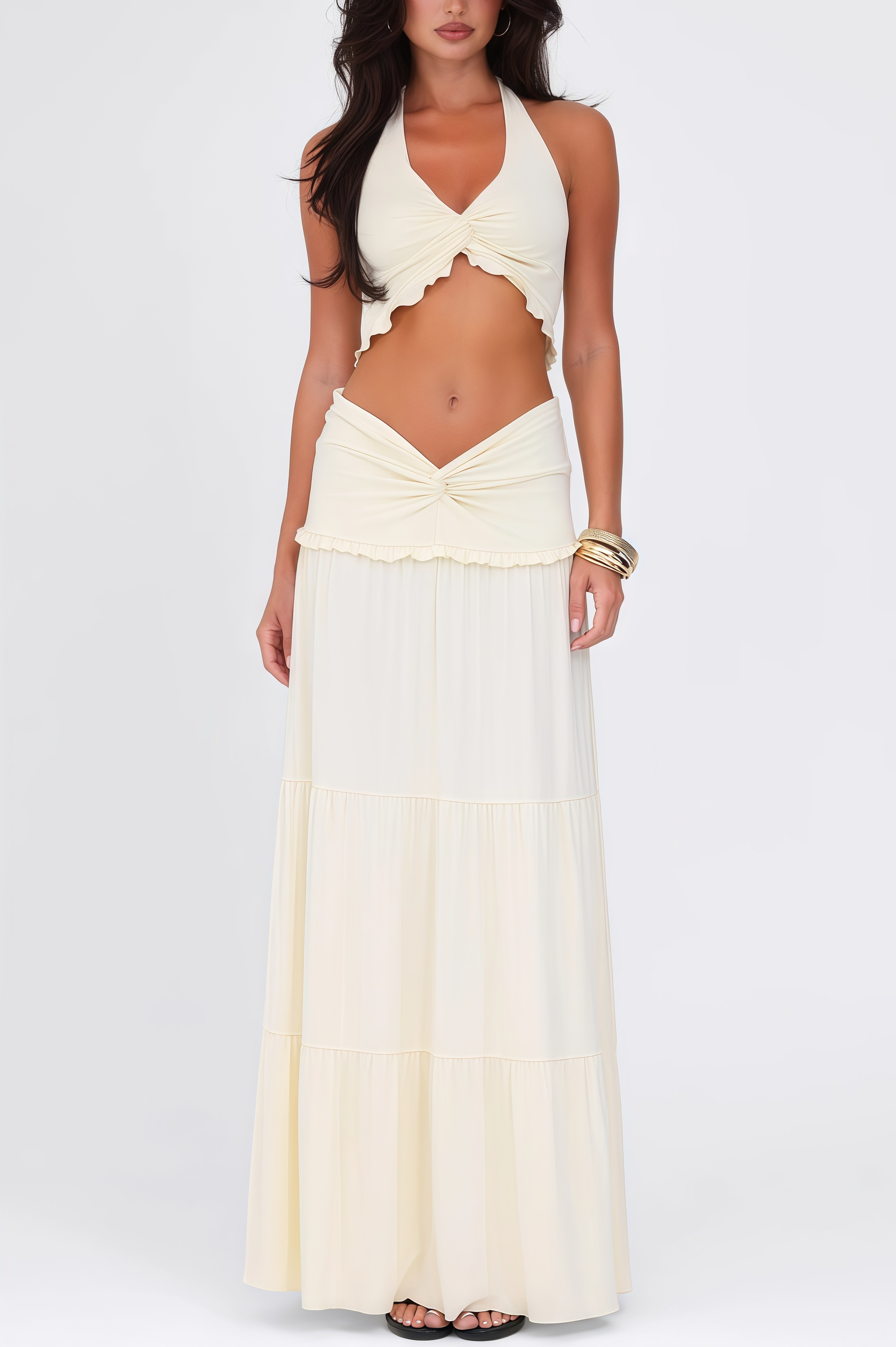 Posy Backless Top Low Waist Maxi Dress Set