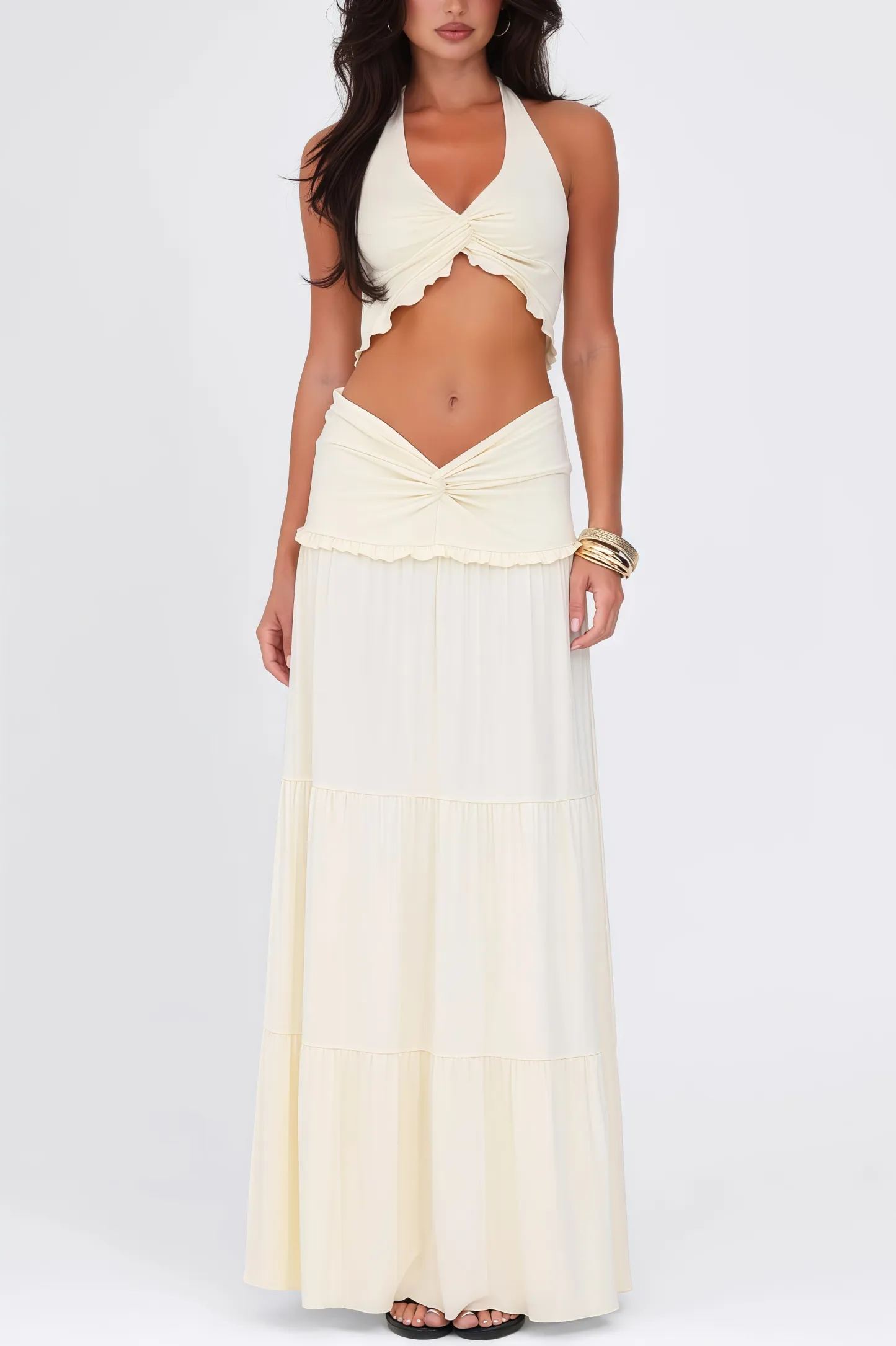 Posy Backless Top Low Waist Maxi Dress Set