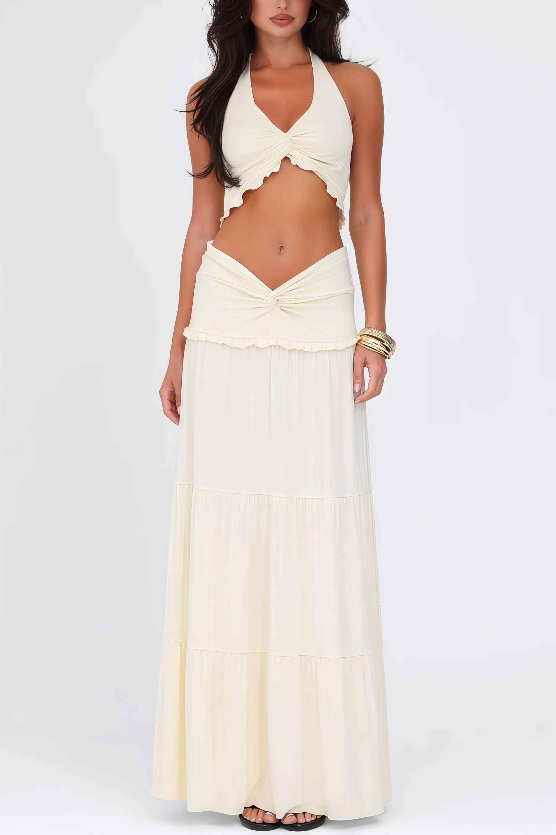 Posy Backless Top Low Waist Maxi Dress Set