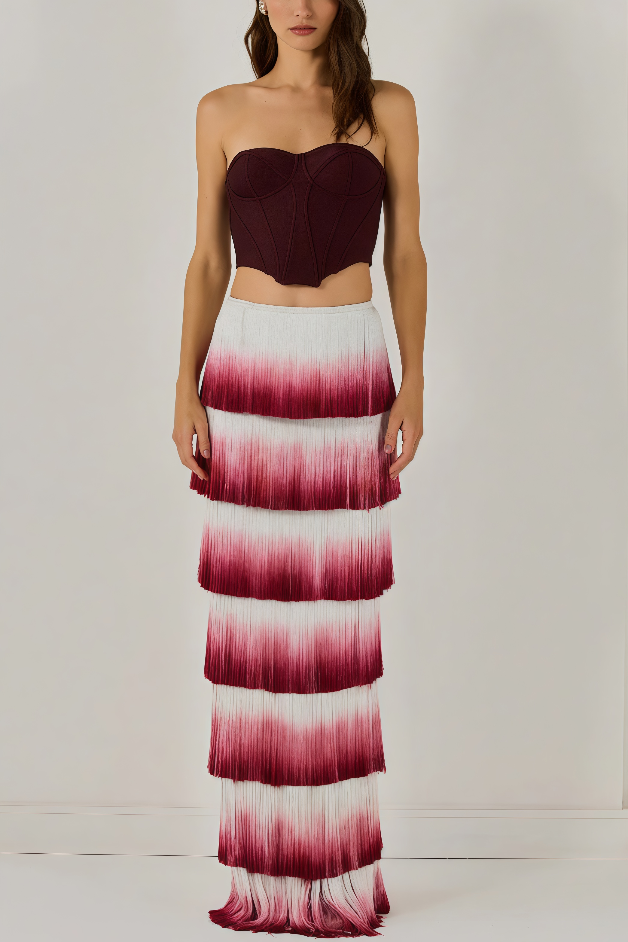 Maded Red Fringe Maxi Dress Set