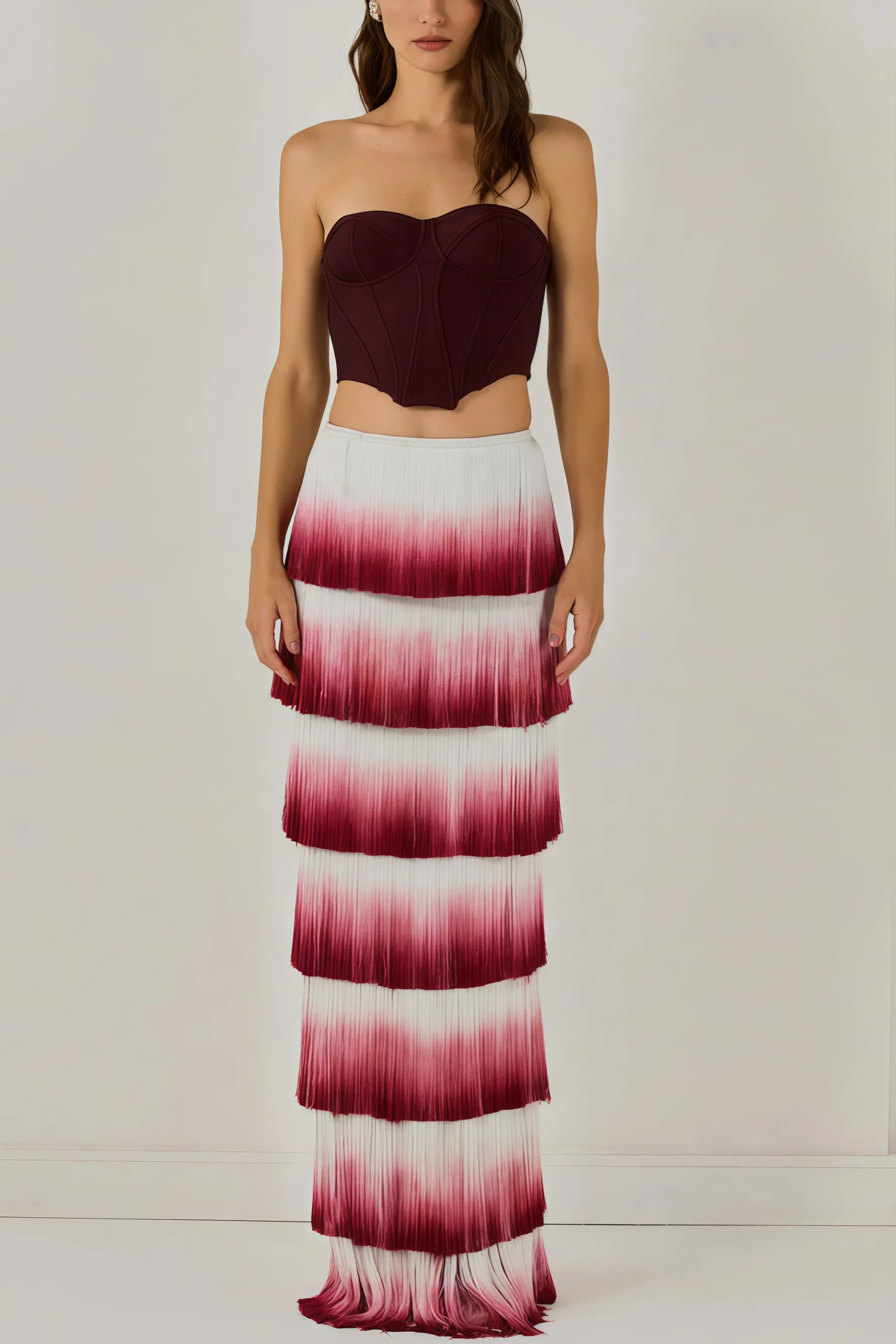 Maded Red Fringe Maxi Dress Set
