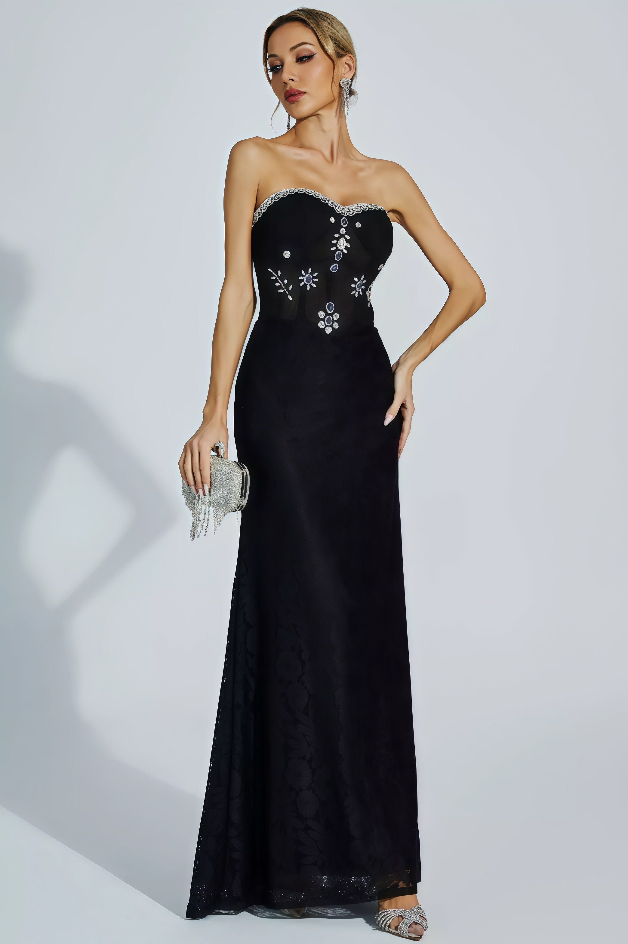 Cecily Black Diamond Off-shoulder Maxi Dress