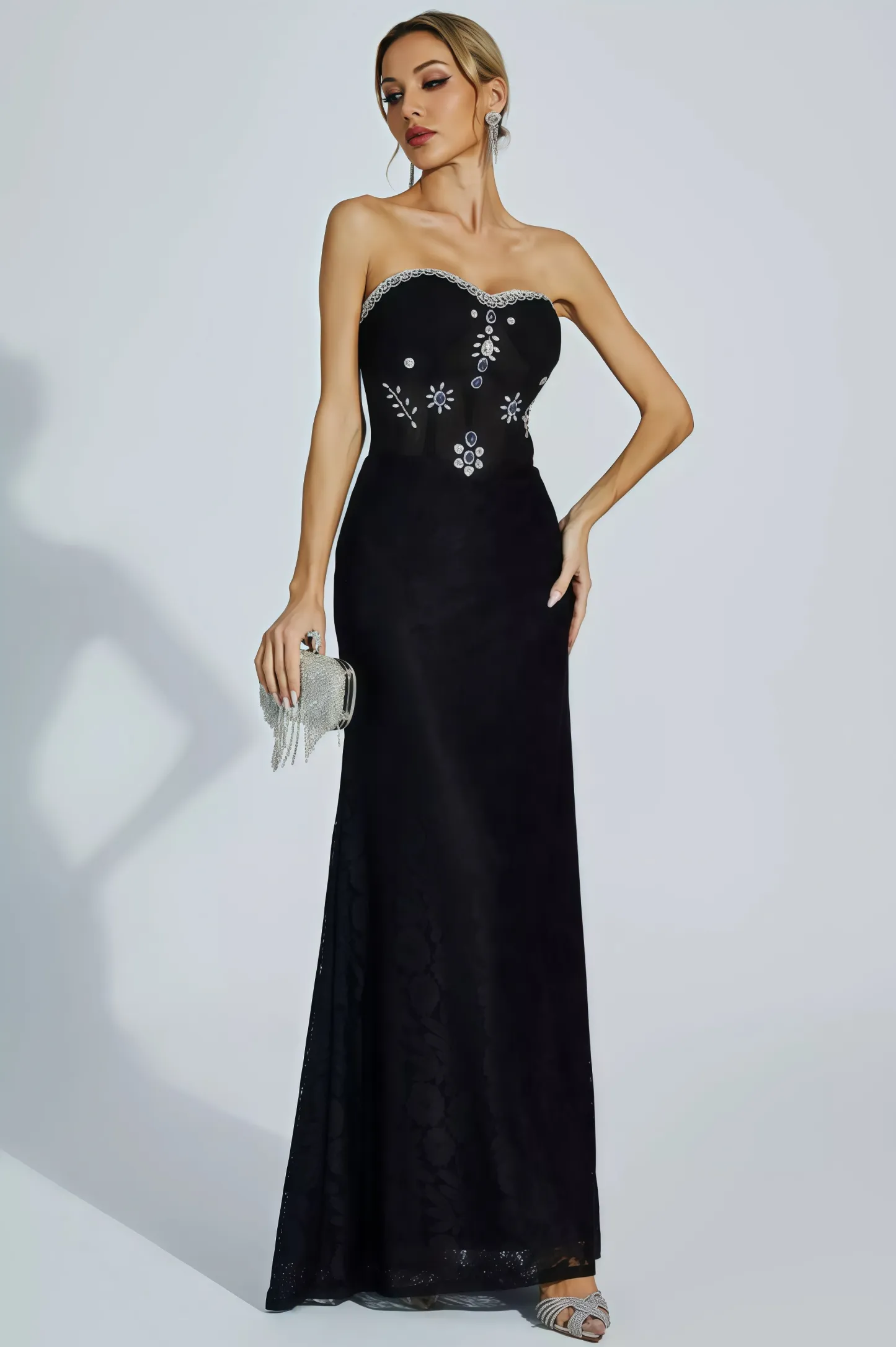 Cecily Black Diamond Off-shoulder Maxi Dress