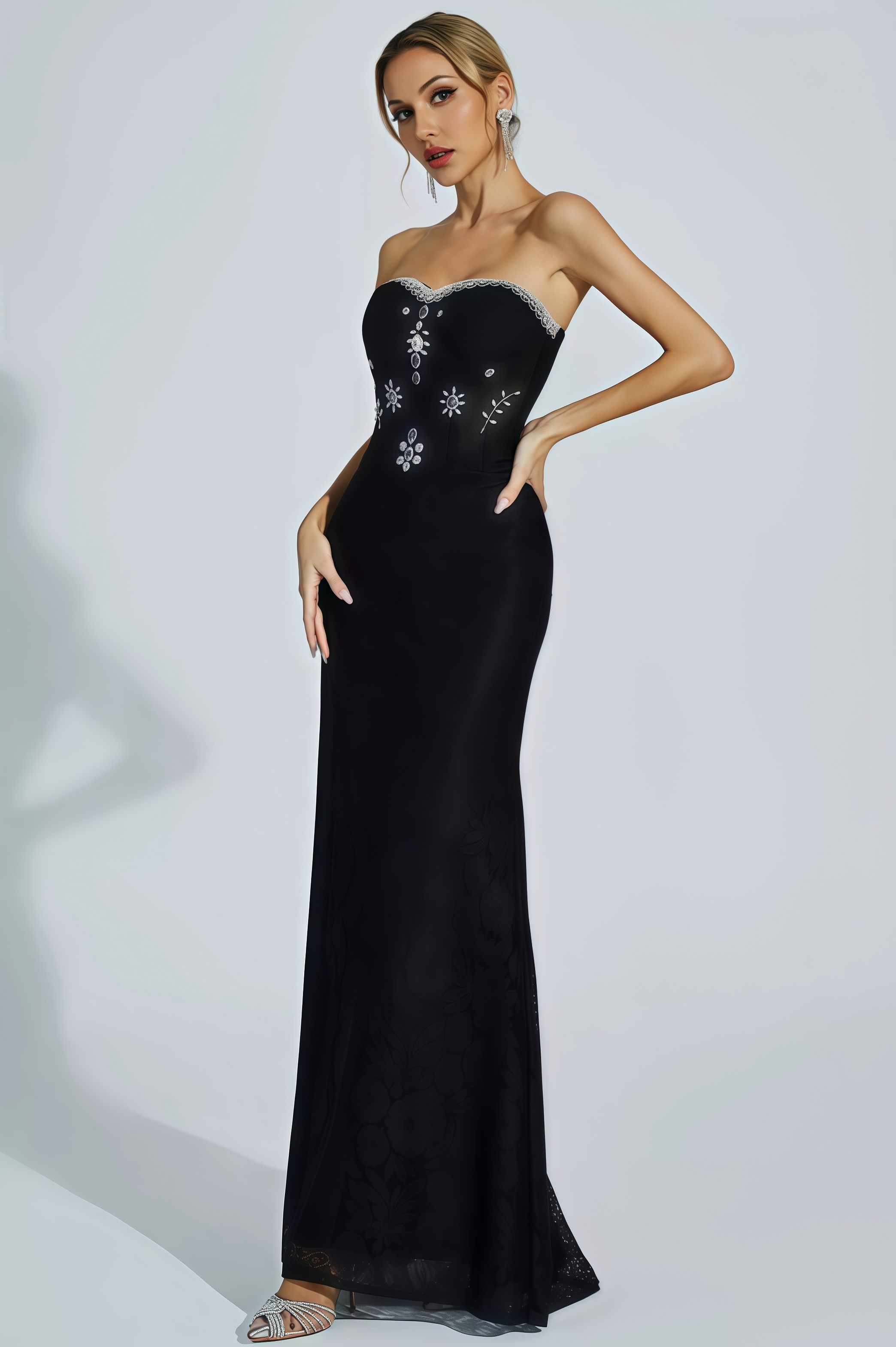 Cecily Black Diamond Off-shoulder Maxi Dress