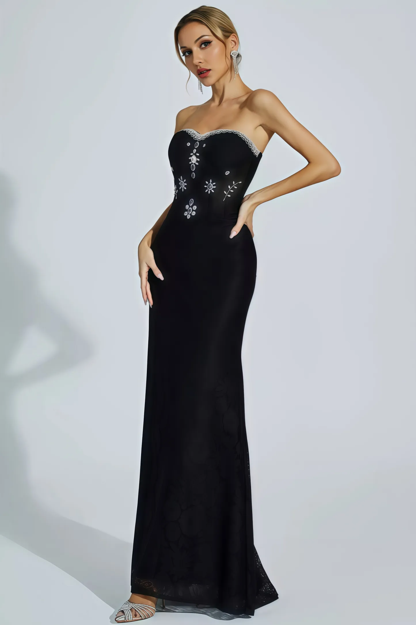 Cecily Black Diamond Off-shoulder Maxi Dress