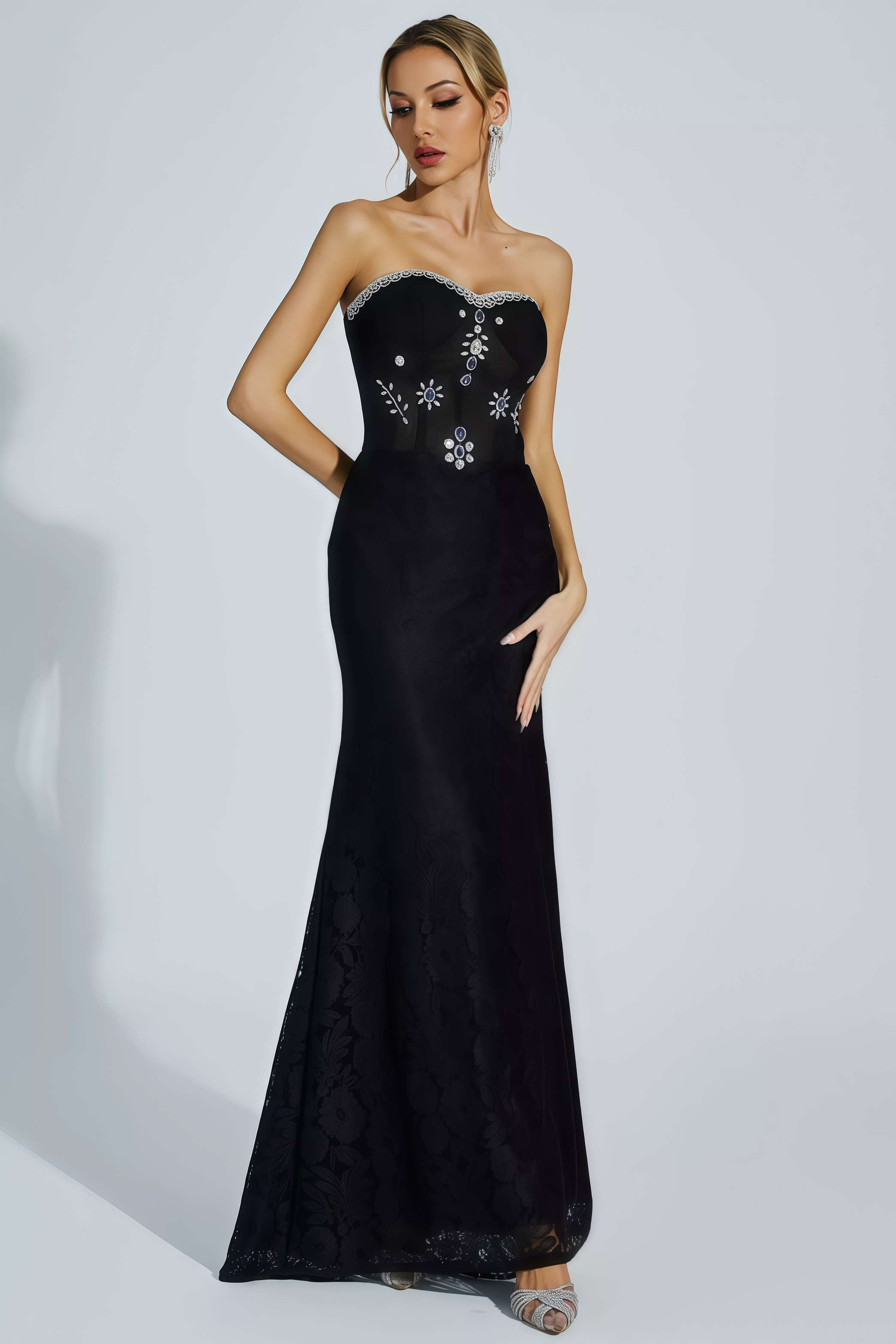 Cecily Black Diamond Off-shoulder Maxi Dress
