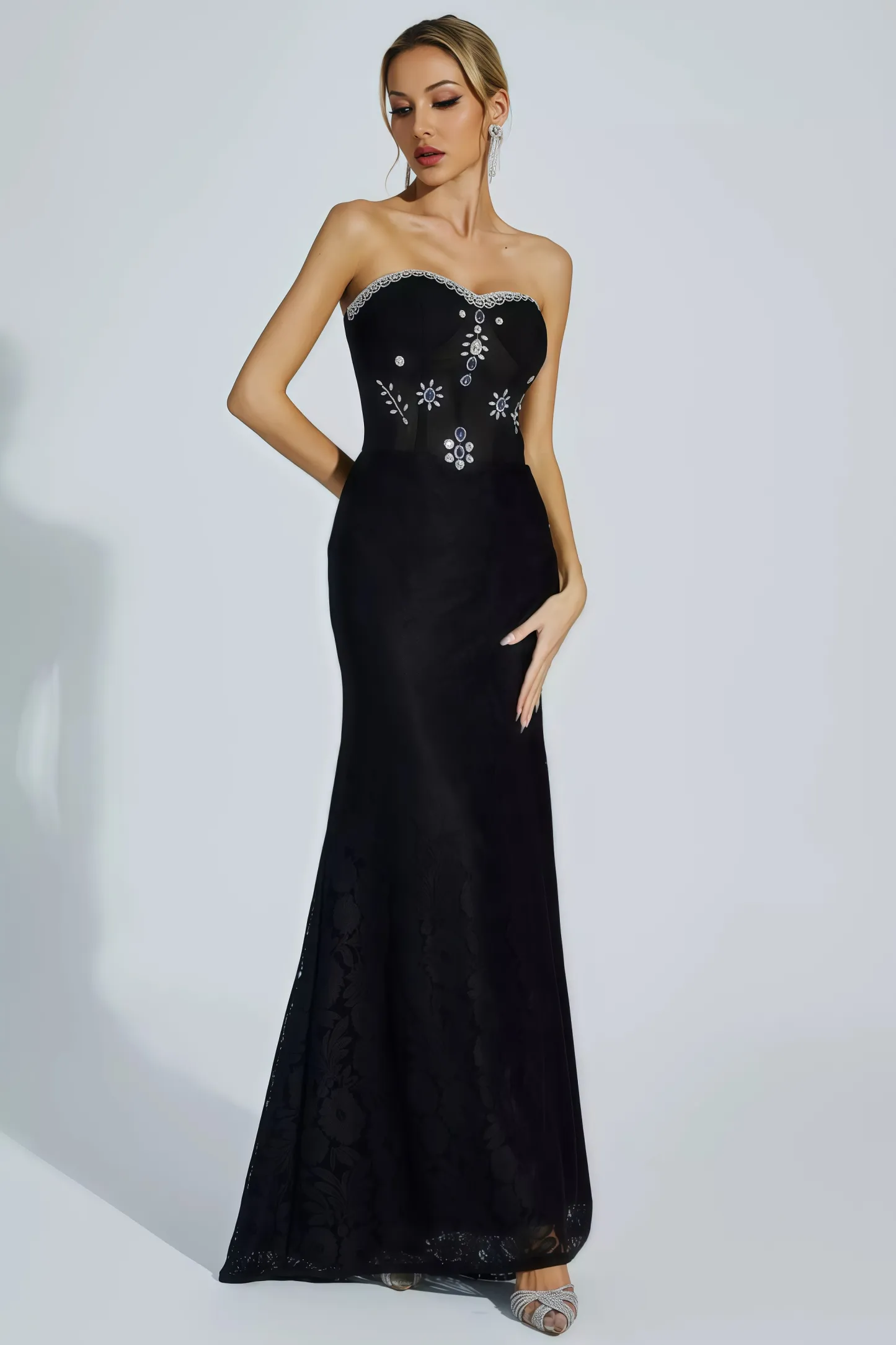 Cecily Black Diamond Off-shoulder Maxi Dress
