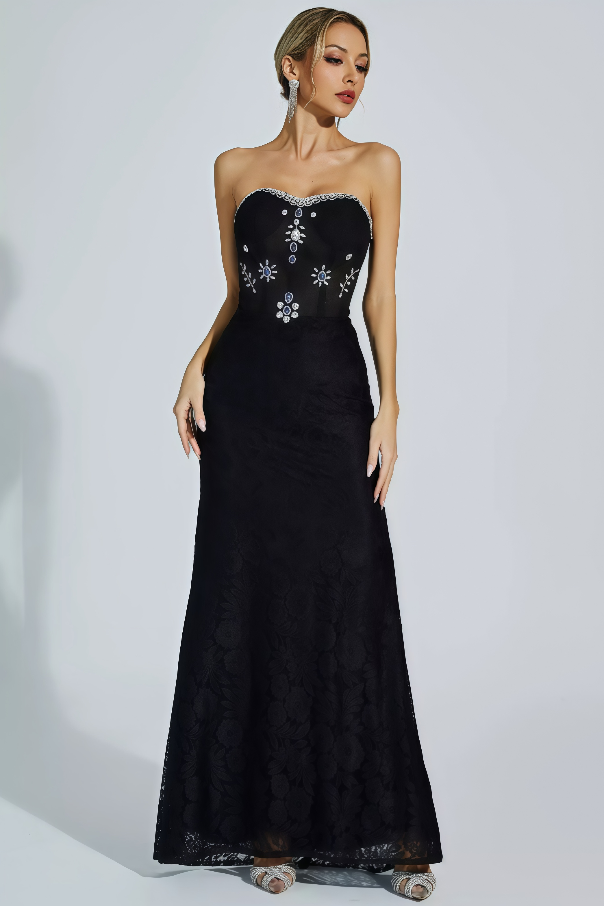 Cecily Black Diamond Off-shoulder Maxi Dress