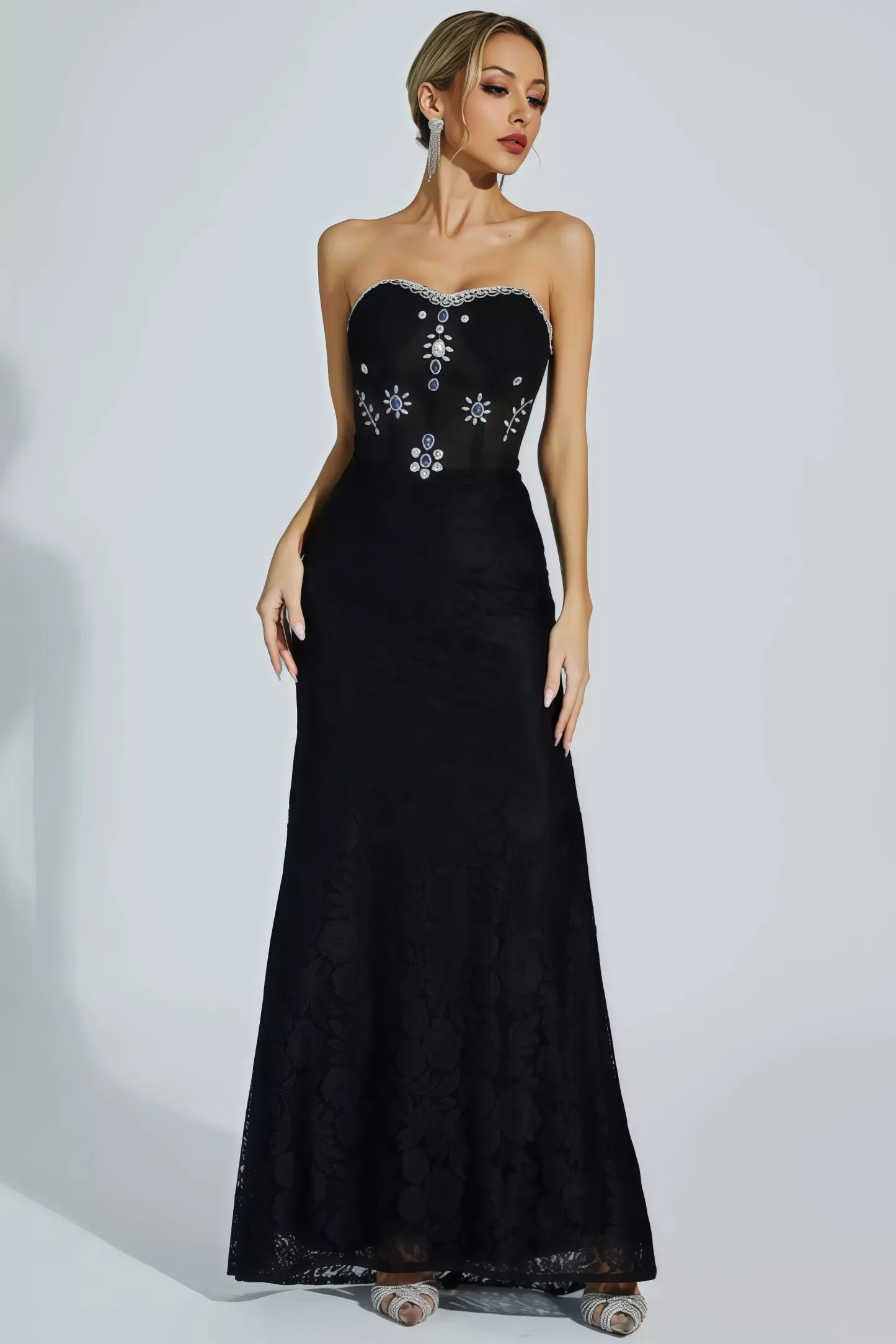 Cecily Black Diamond Off-shoulder Maxi Dress