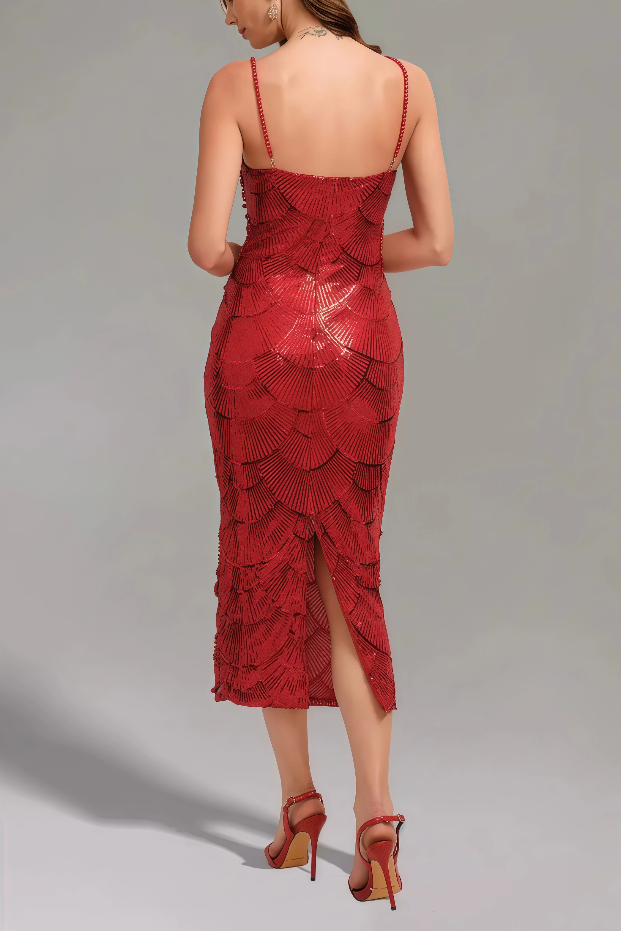 KAYA Sleeveless Pearl Sequin Midi Dress